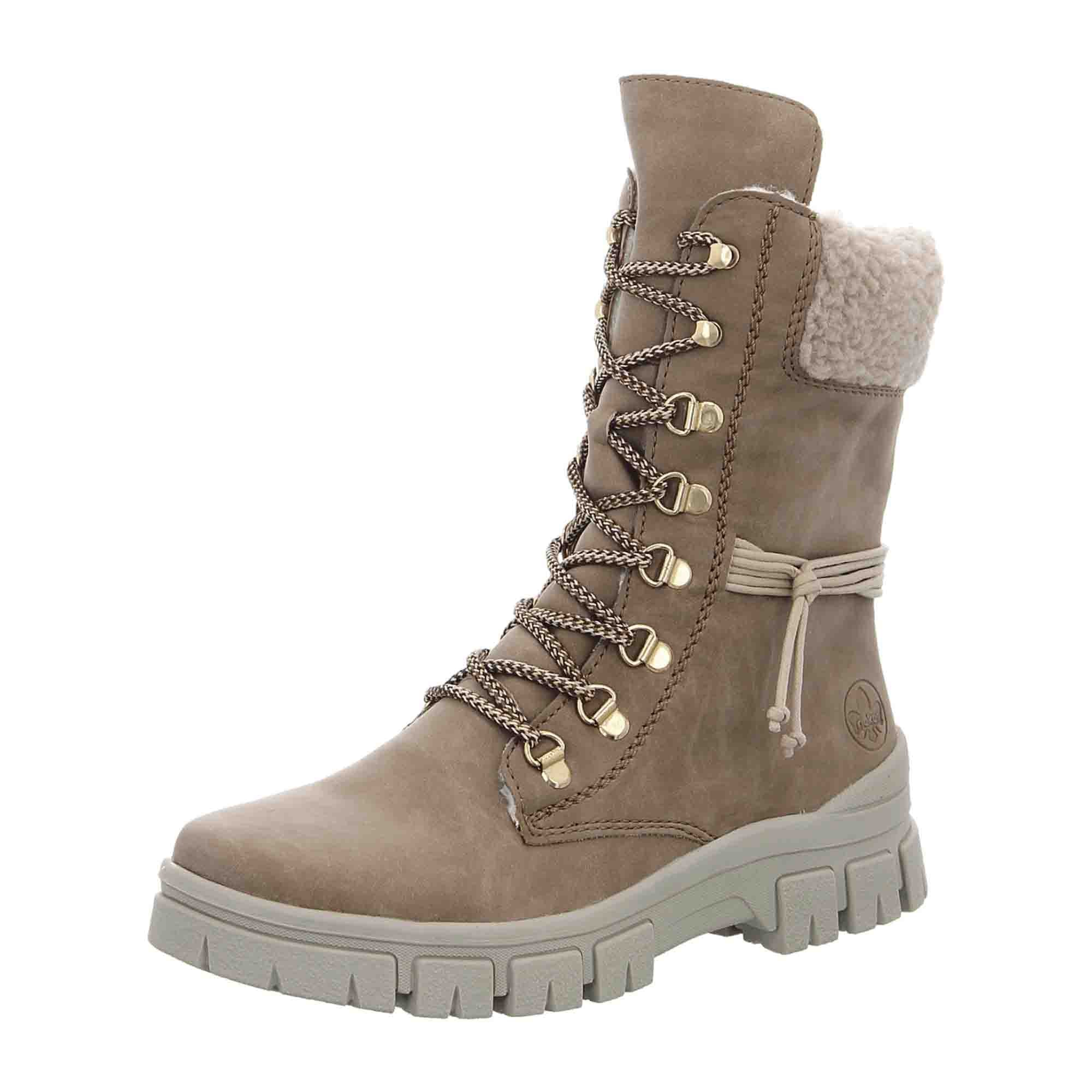 Rieker Nabukino Teddy Beige Women's Boots Lace-Up Autumn Winter Faux Leather