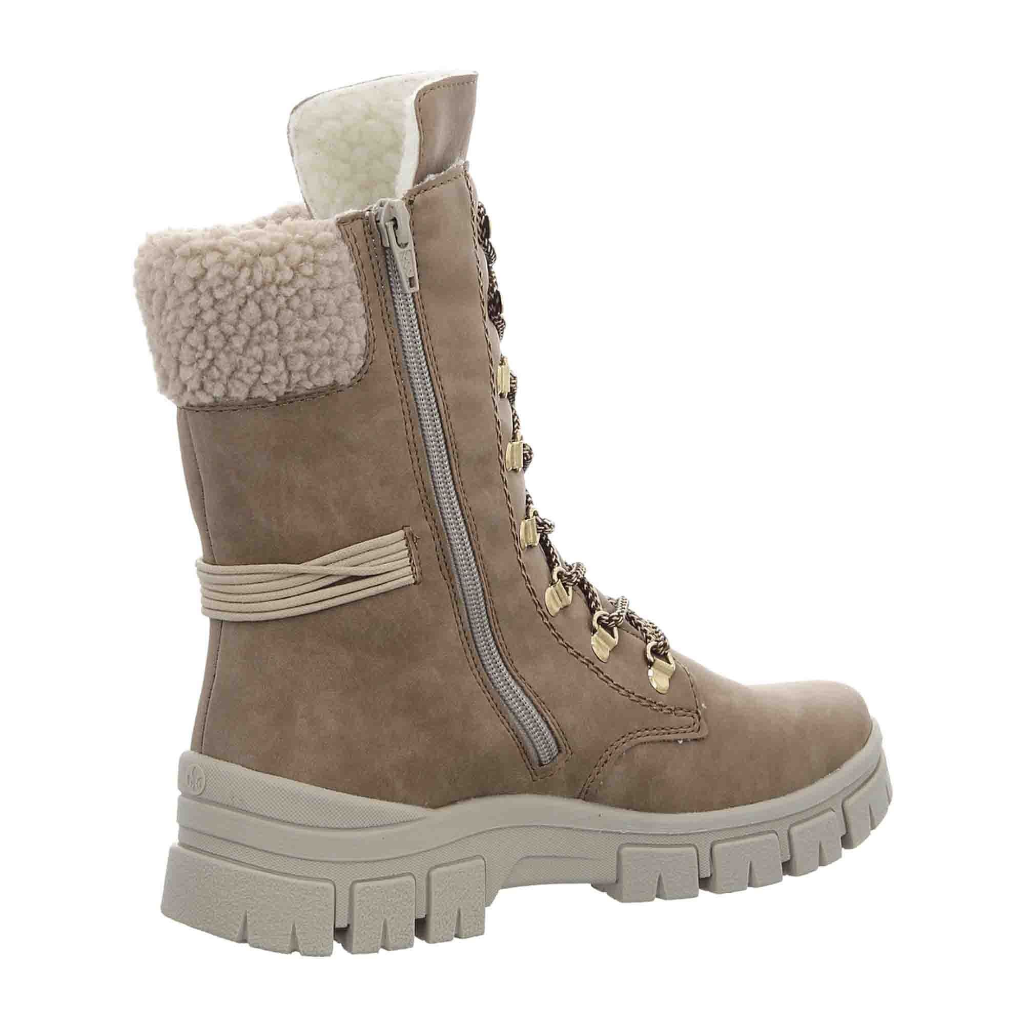 Rieker Nabukino Teddy Beige Women's Boots Lace-Up Autumn Winter Faux Leather - Bartel-Shop