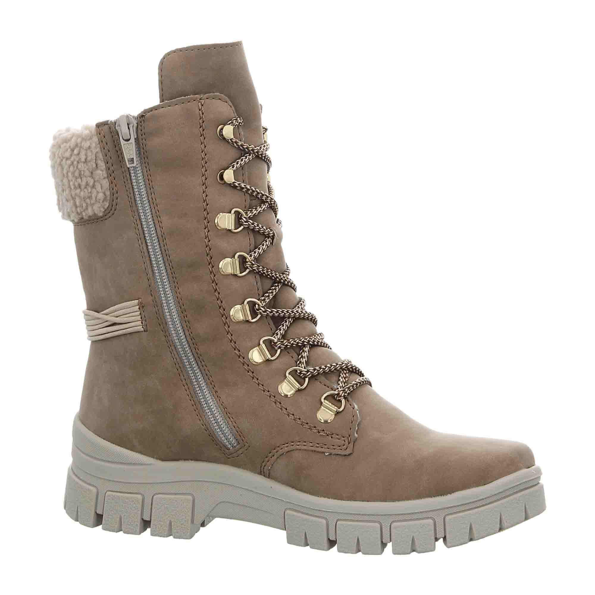 Rieker Nabukino Teddy Beige Women's Boots Lace-Up Autumn Winter Faux Leather - Bartel-Shop
