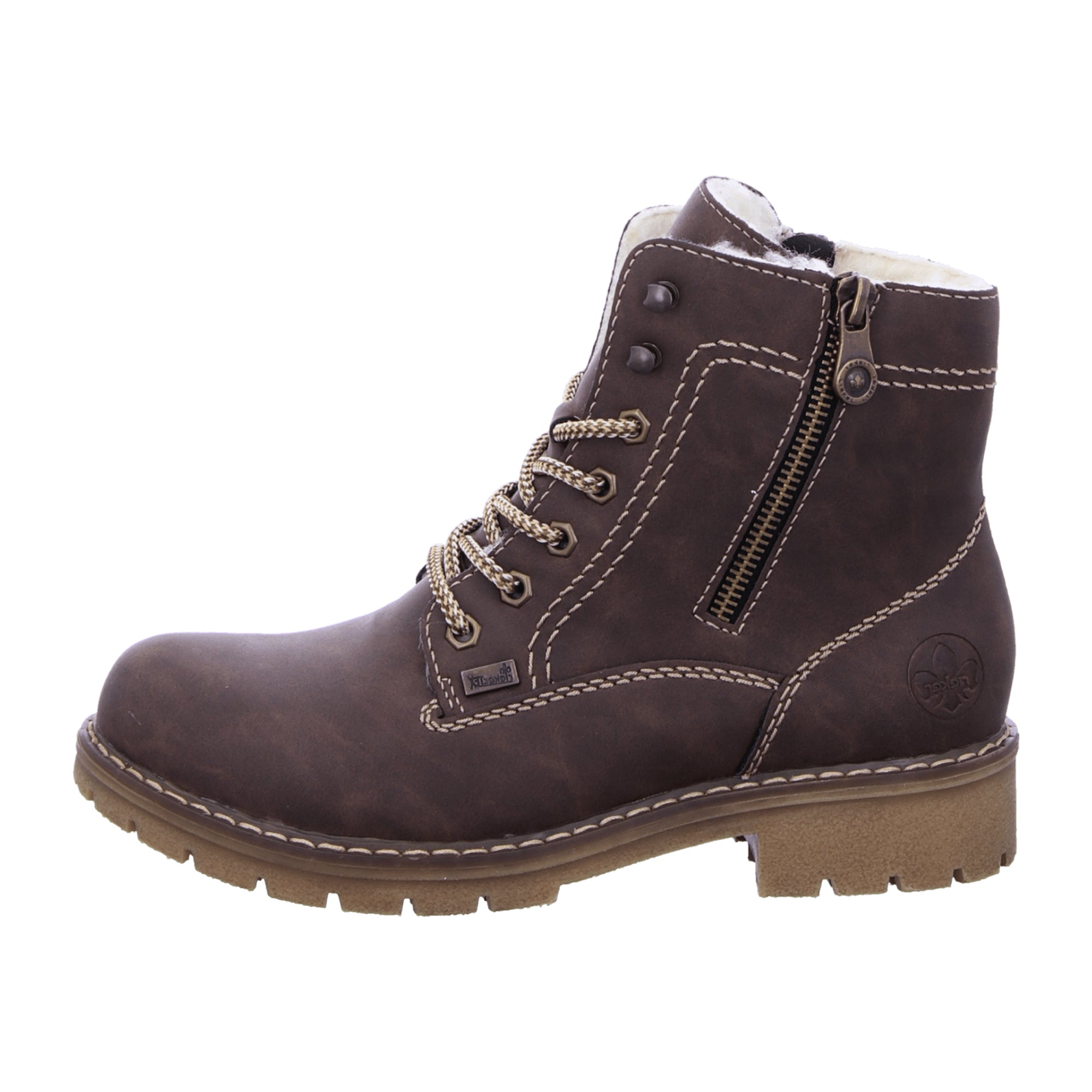 Rieker Y9134-25 Brown Women's Boots with Block Heel and Warm Lining