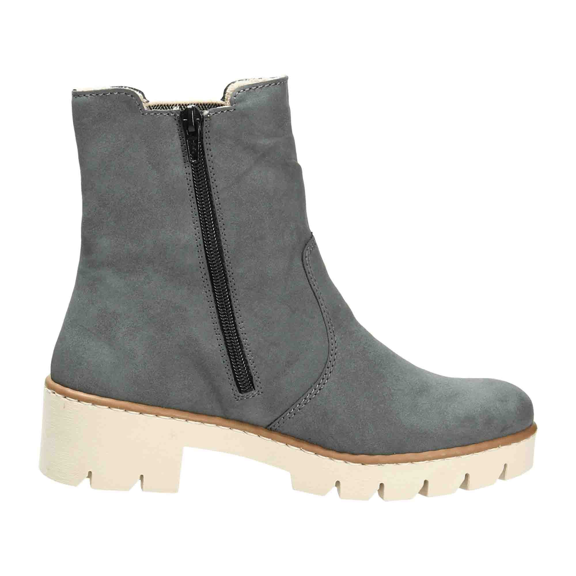 Rieker HWK Women's Blue Boots with Block Heel and Zipper Closure