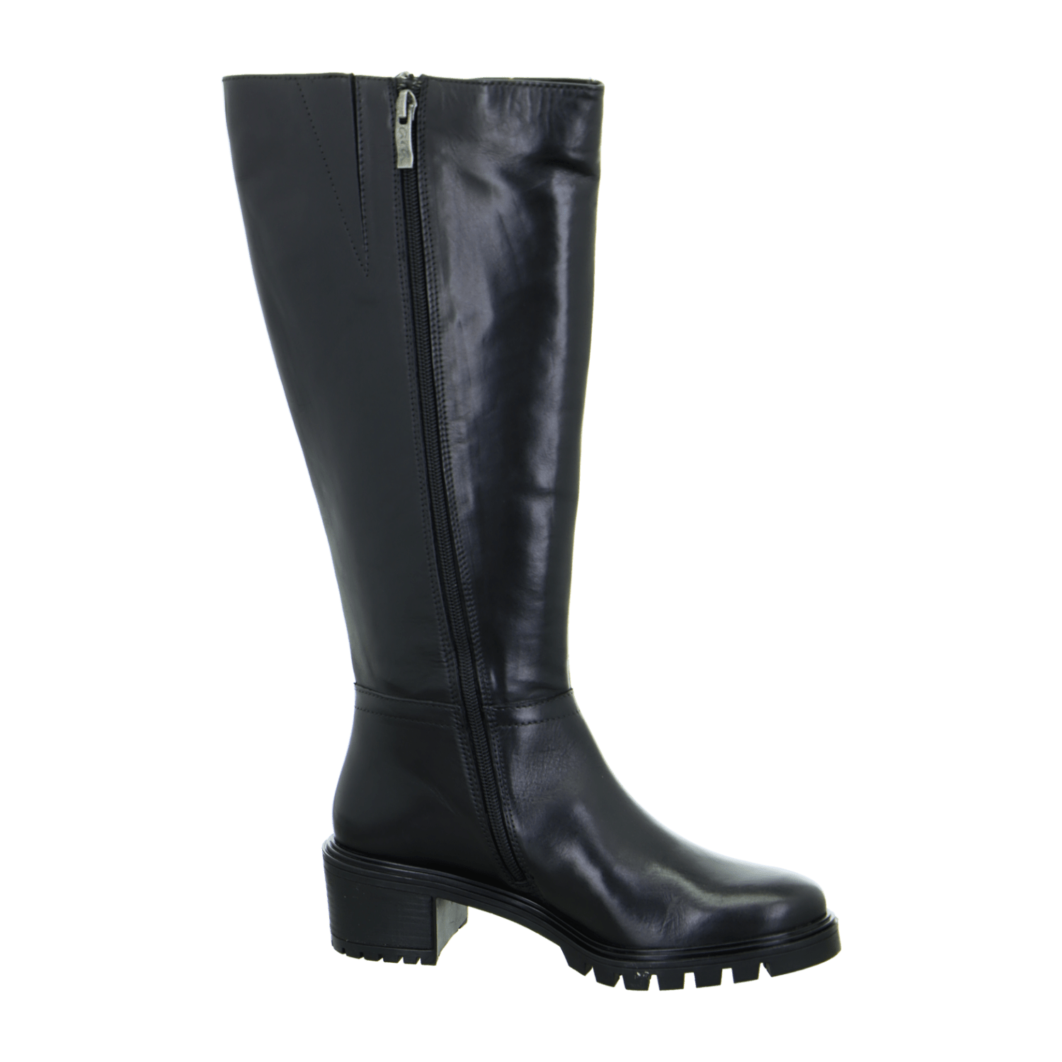 ARA Denver Women's Boots in Black Smooth Leather with Side Zipper and Round Toe