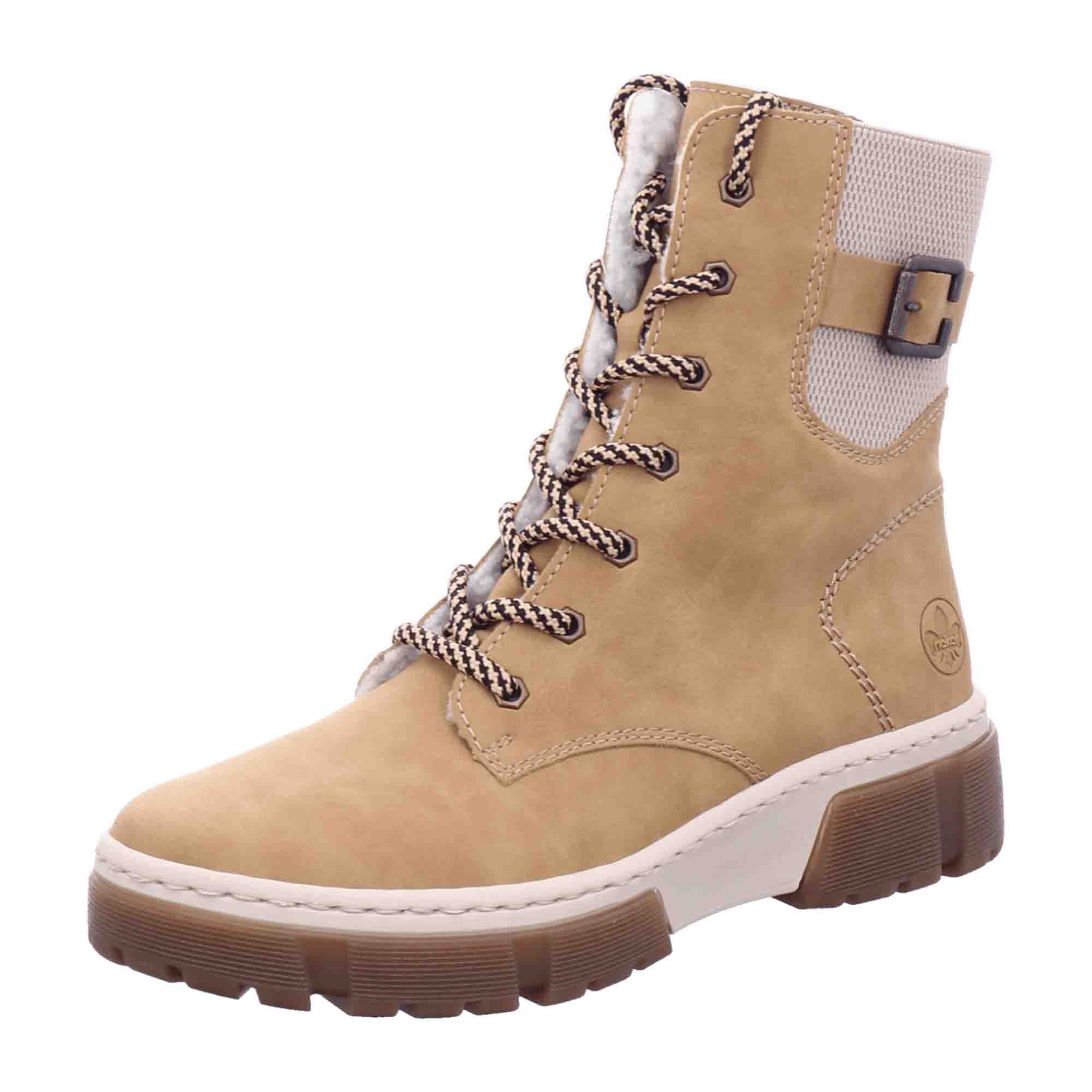 Rieker Beige Women's Shoes X8621-20 Faux Leather Lace-Up Fall Winter
