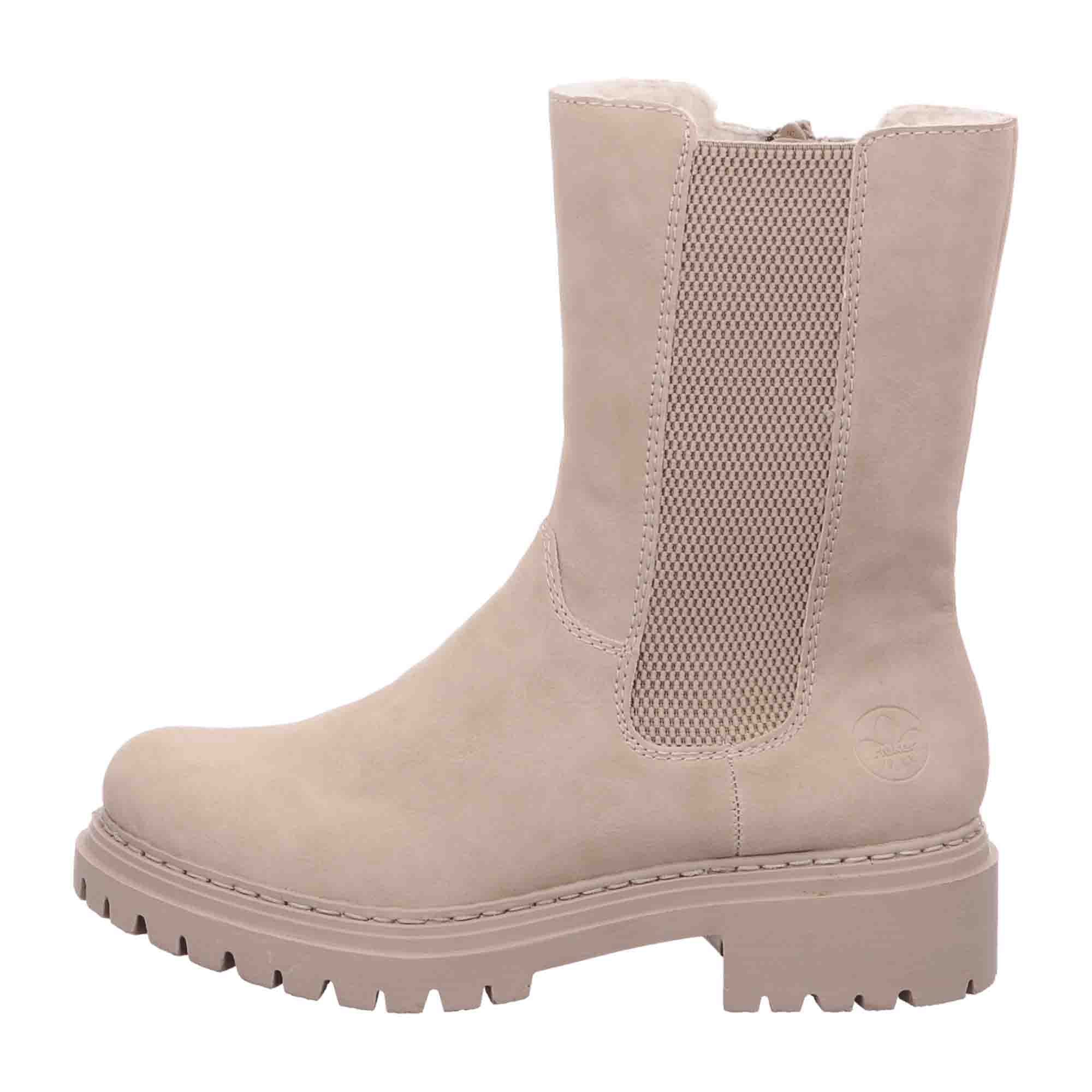 Rieker HWK Women's Beige Boots with Block Heel and Zip Closure