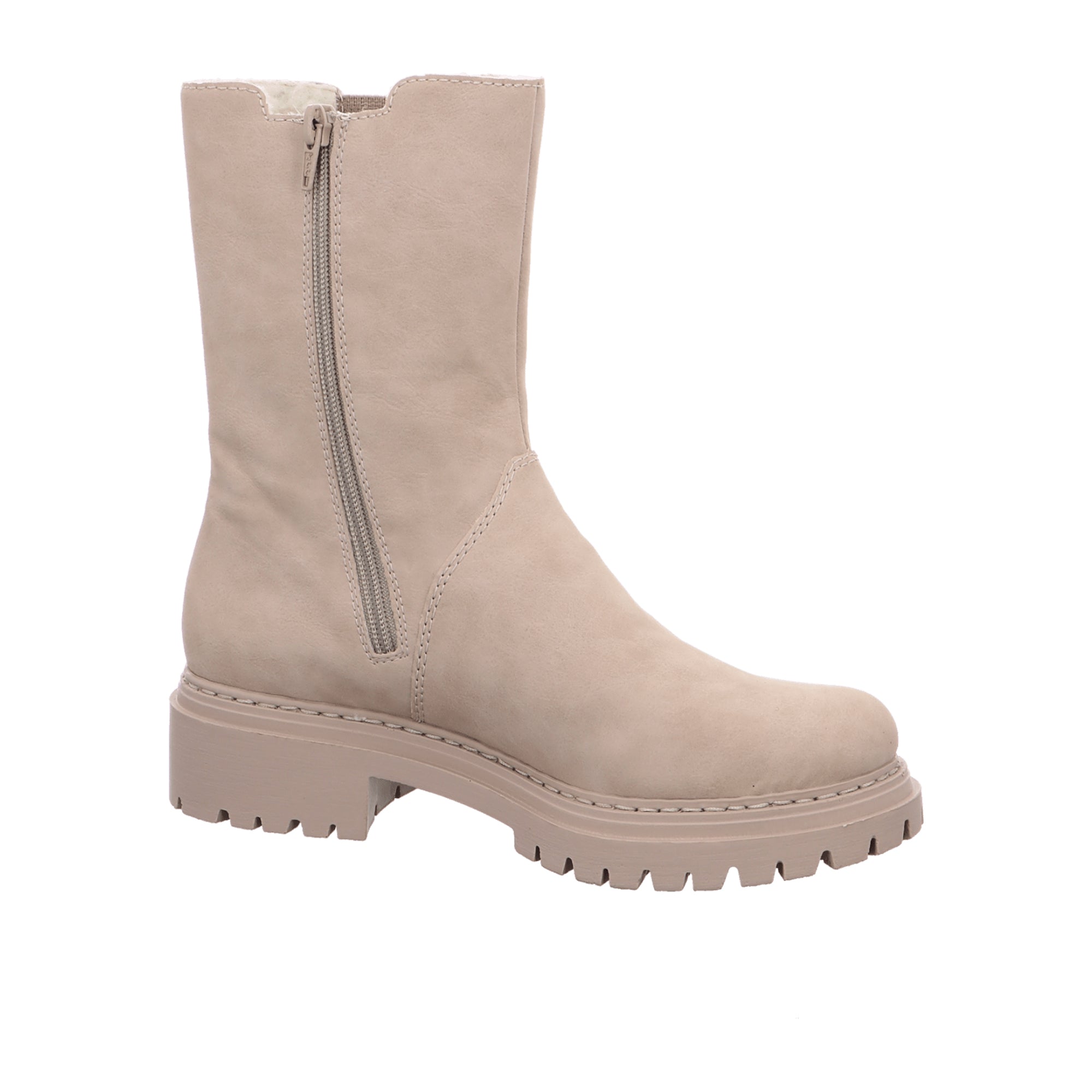 Rieker HWK Women's Beige Boots with Block Heel and Zip Closure