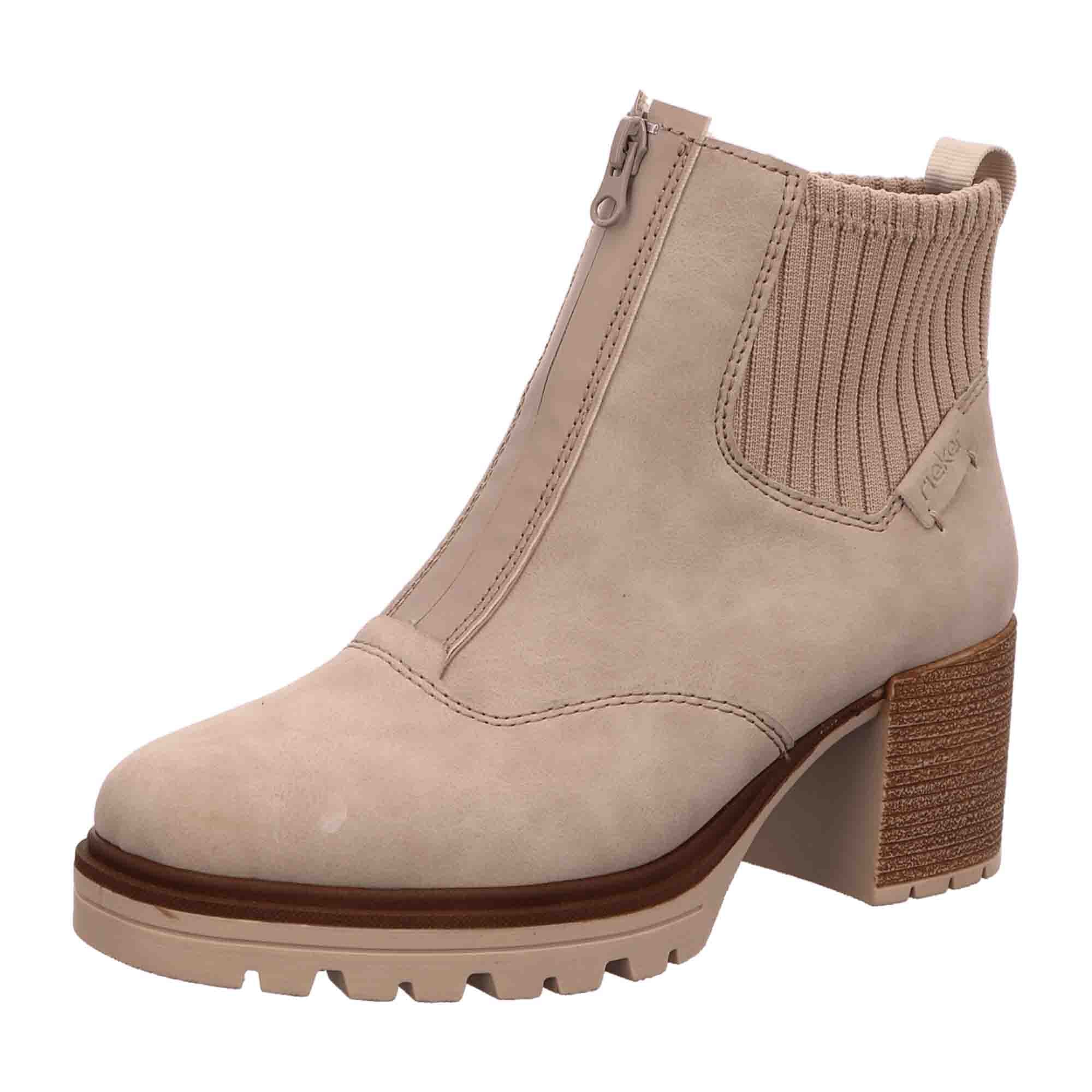 Rieker Beige Women's Boots Y9050-62 with Removable Insole and Block Heel