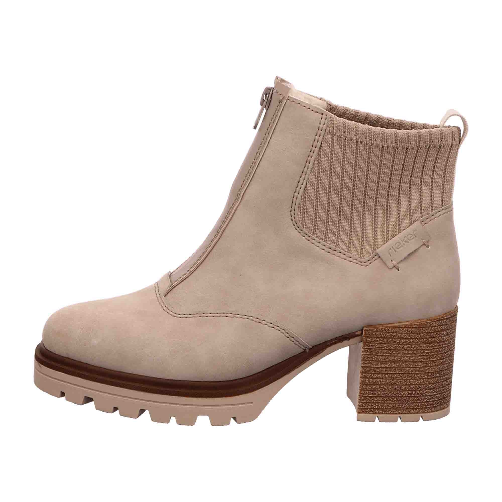 Rieker Beige Women's Boots Y9050-62 with Removable Insole and Block Heel