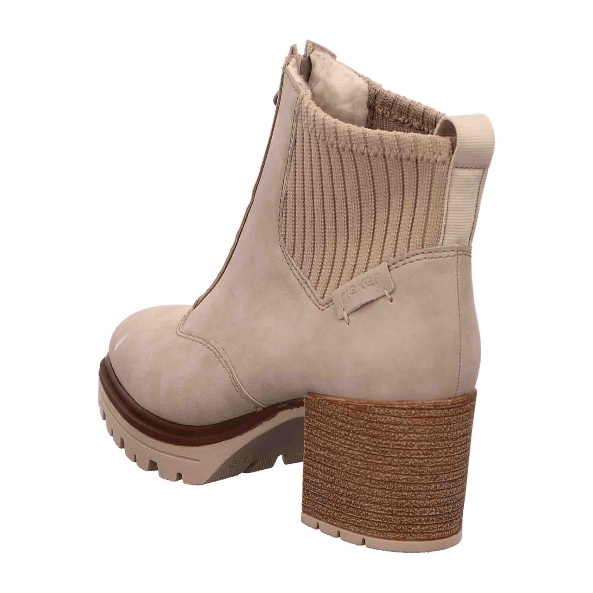 Rieker Beige Women's Boots Y9050-62 with Removable Insole and Block Heel