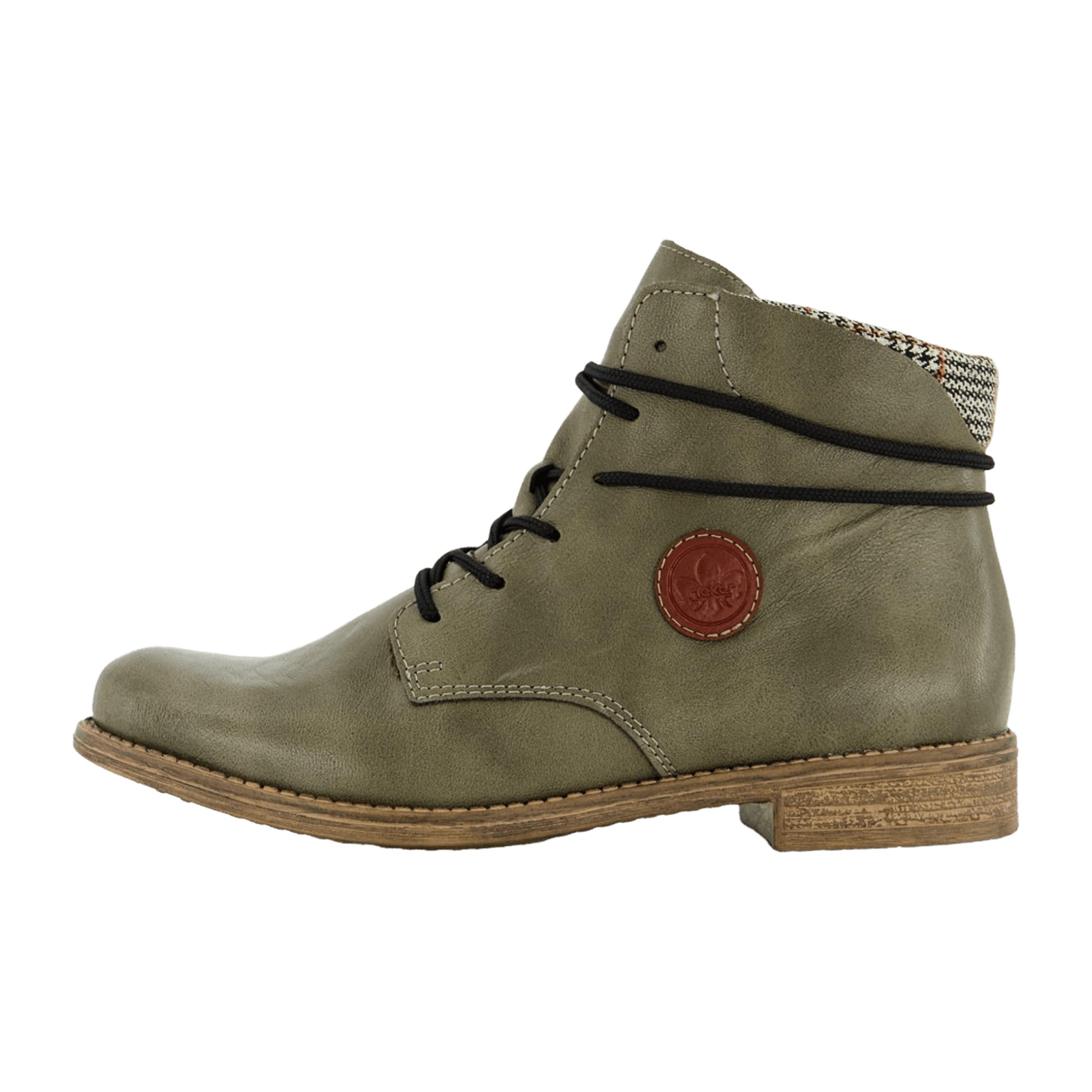 Rieker Olive Green Women's Boots Lace-Up Faux Leather Textile Lining Winter