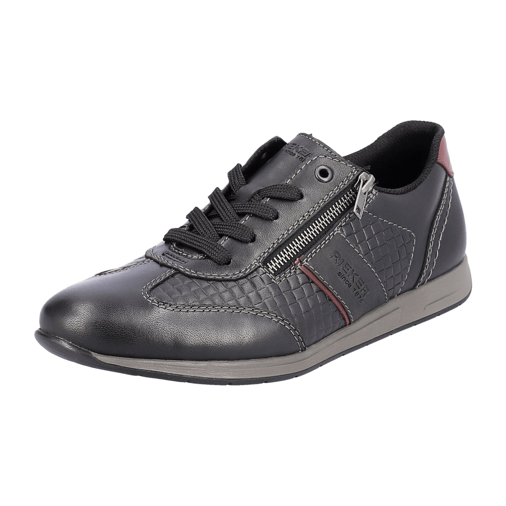 Rieker HWK Men's Black Leather Casual Shoes with Lace-Up Closure