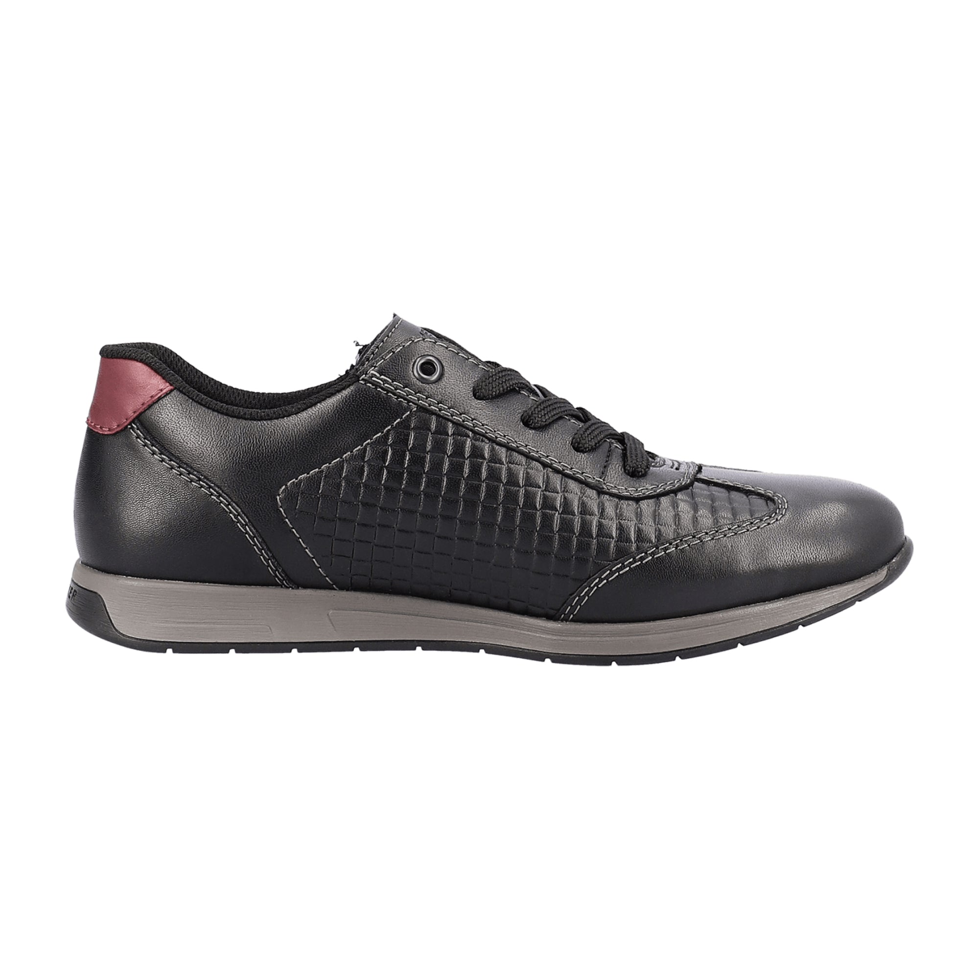 Rieker HWK Men's Black Leather Casual Shoes with Lace-Up Closure