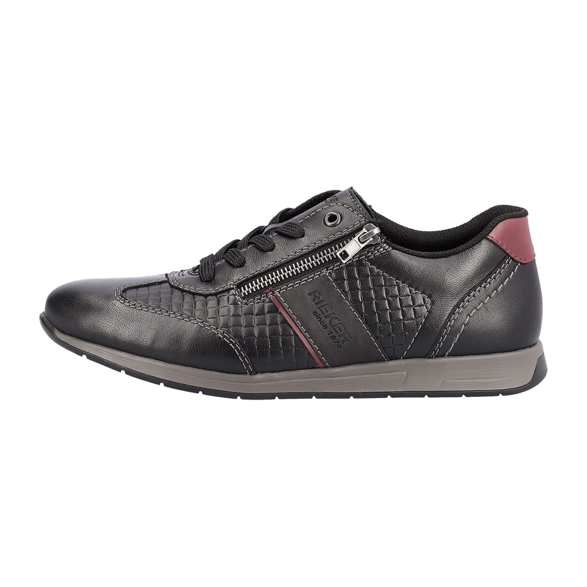 Rieker HWK Men's Black Leather Casual Shoes with Lace-Up Closure