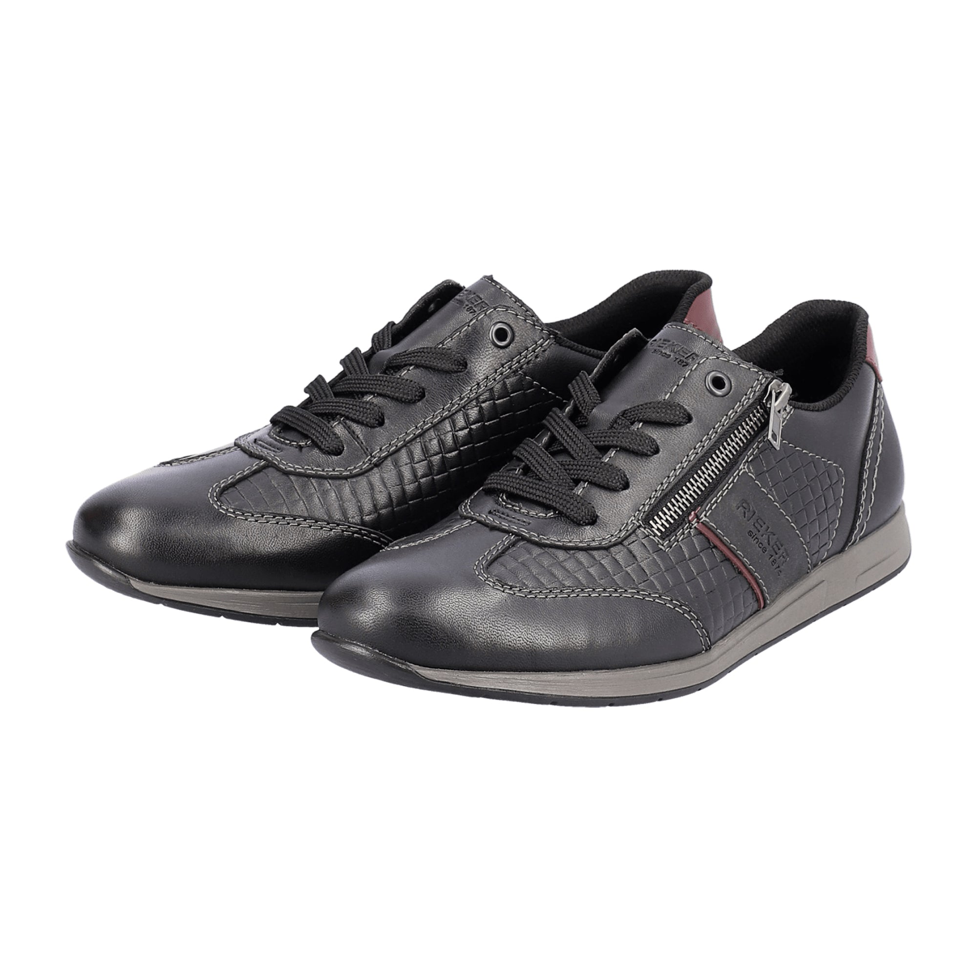 Rieker HWK Men's Black Leather Casual Shoes with Lace-Up Closure