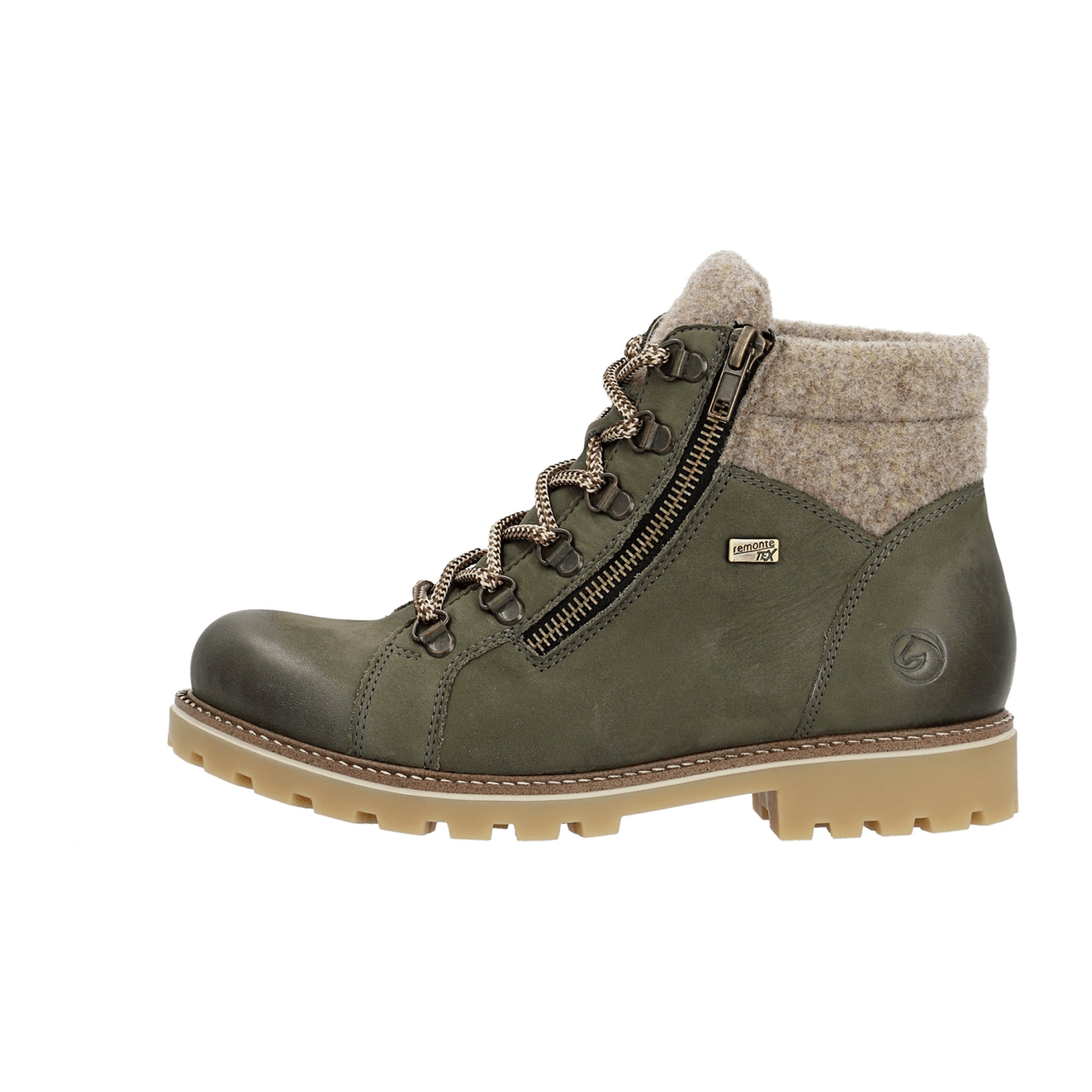 Remonte Women's Green Ankle Boots with Zip and Laces for Fall Winter