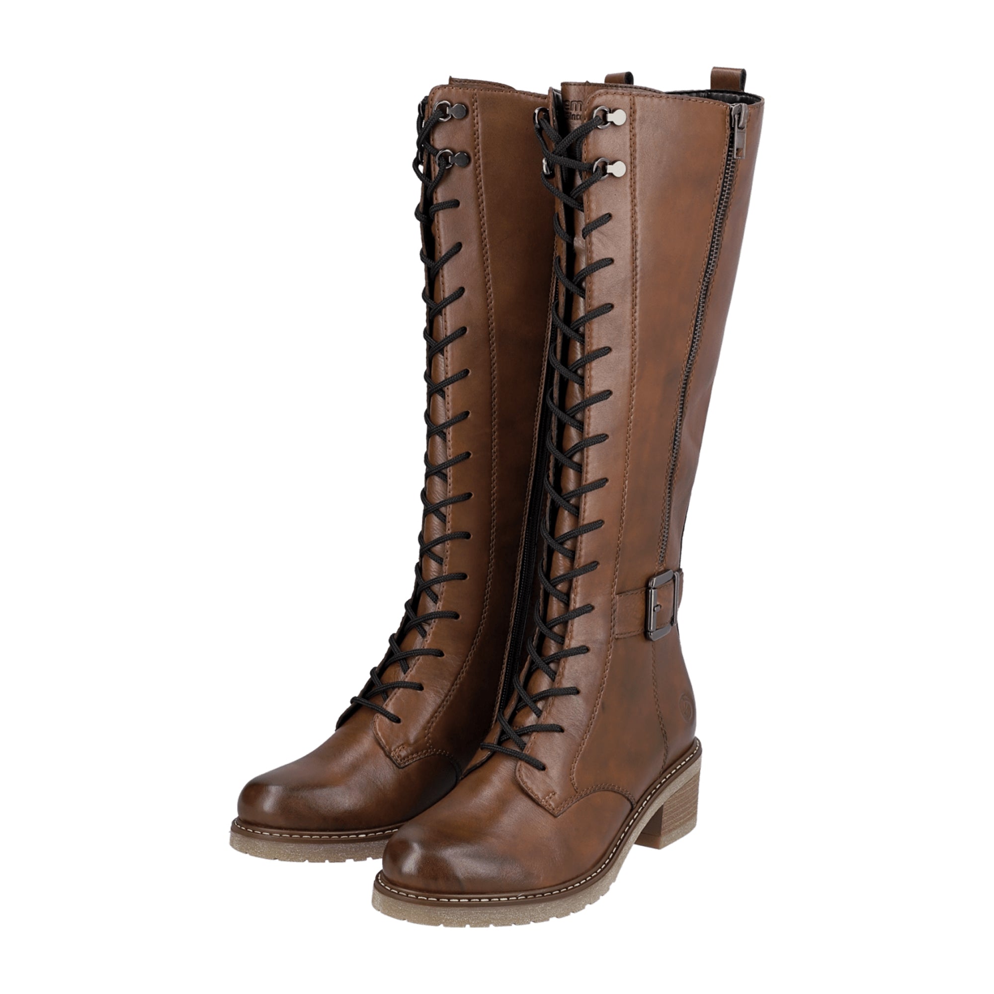 Remonte Brown Leather Women's Ankle Boots with Laces for Fall/Winter