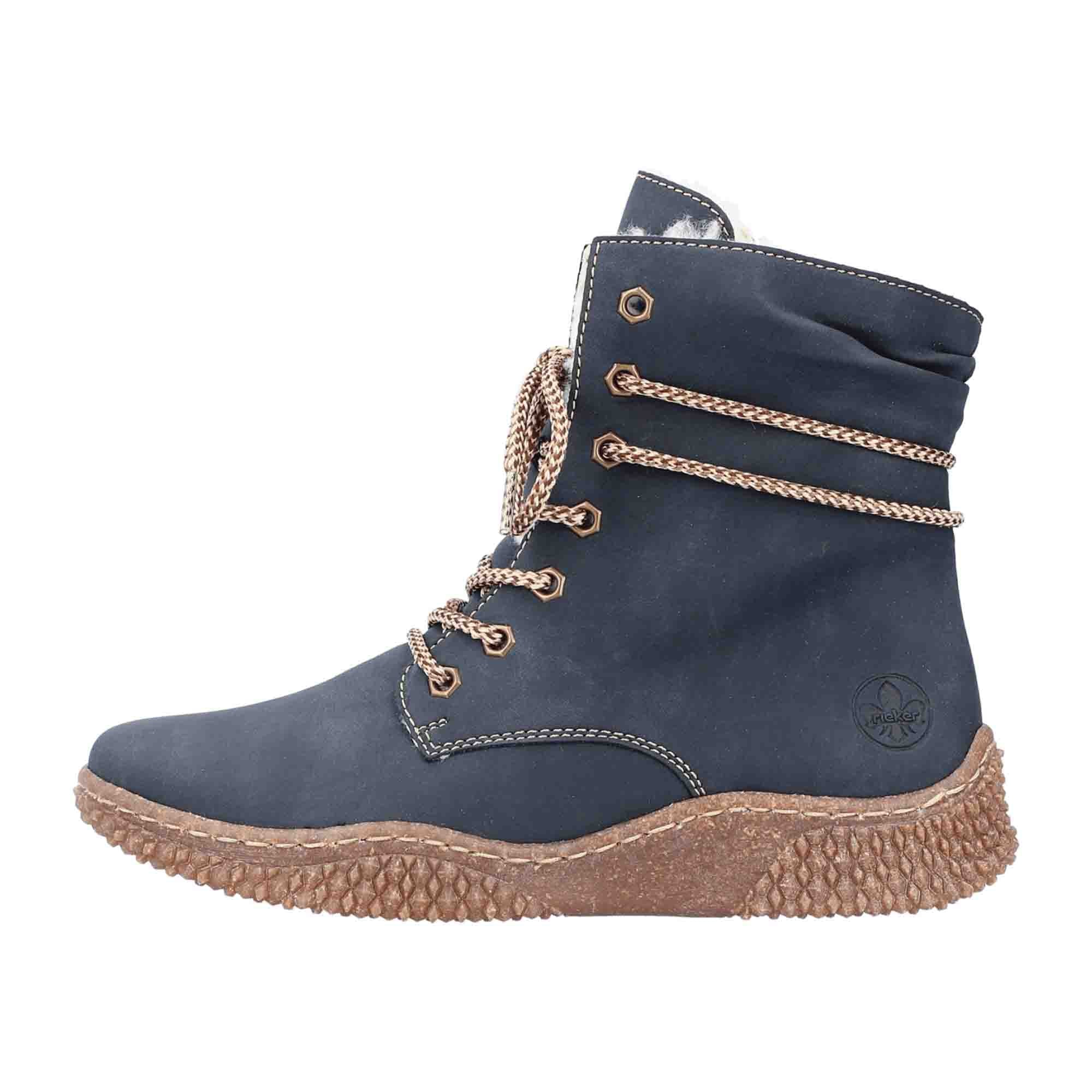 Rieker HWK Women's Blue Boots for Fall Winter with Textile Lining