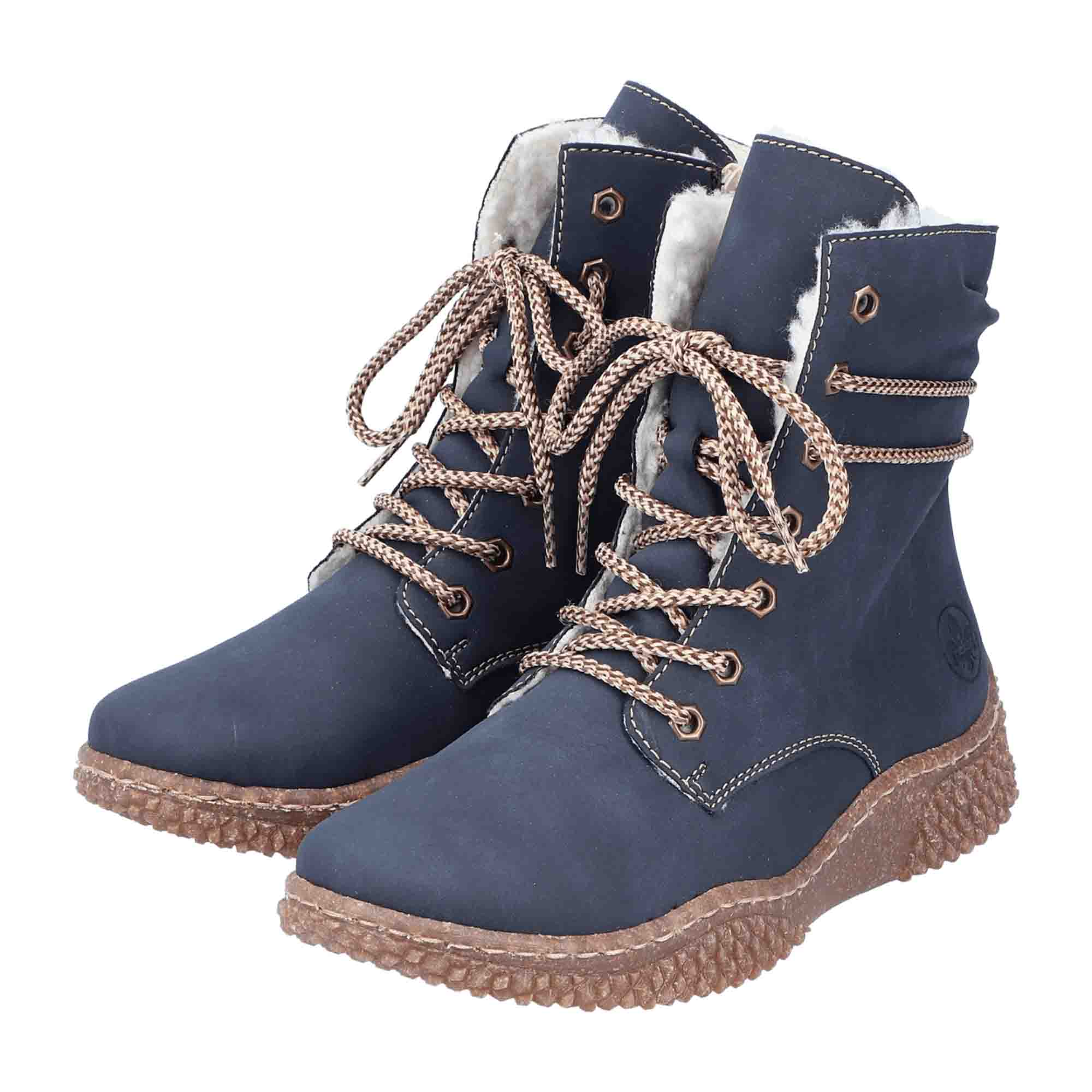 Rieker HWK Women's Blue Boots for Fall Winter with Textile Lining