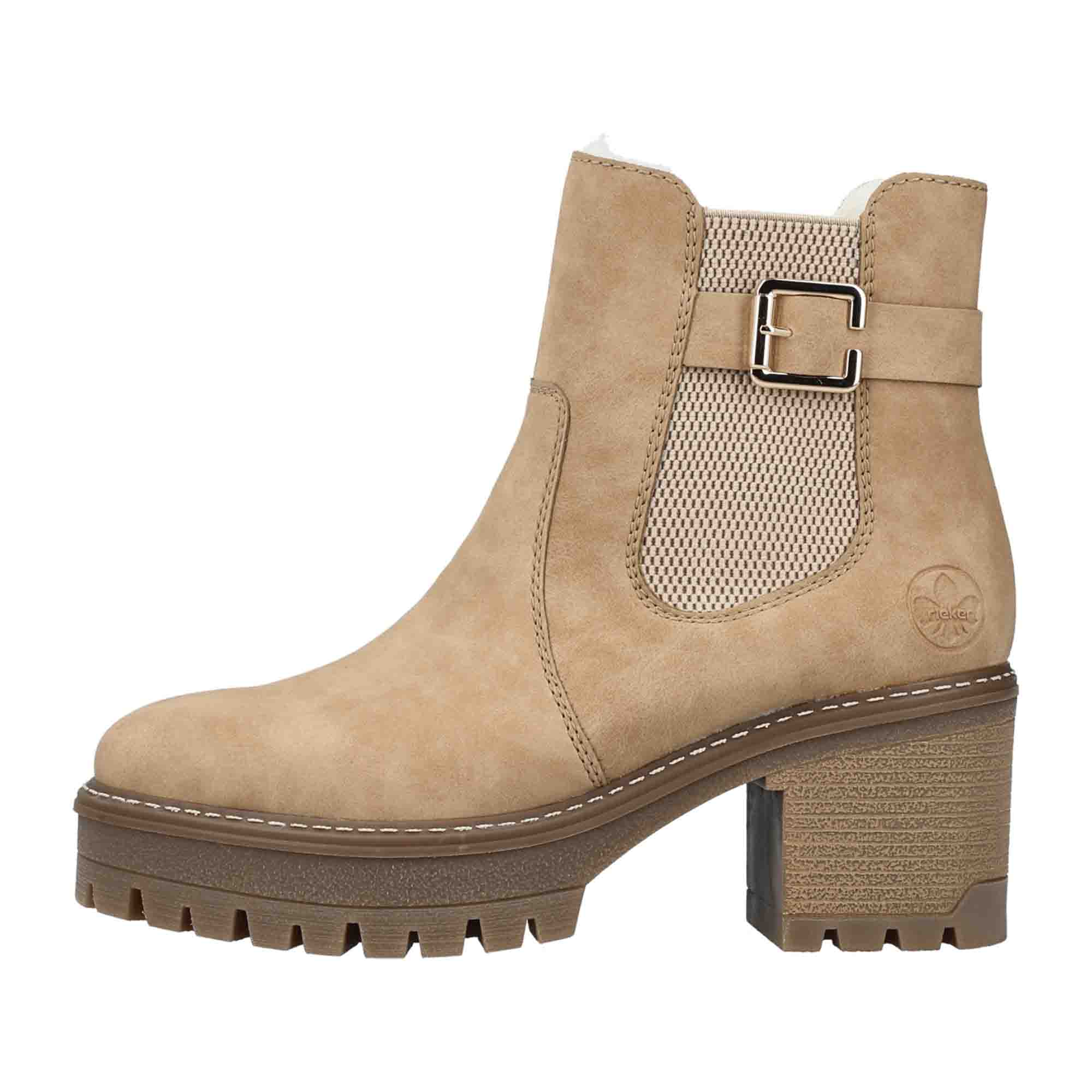 Rieker Beige Women's Slip-On Shoes Kunstleder Fall Winter 7cm Heel