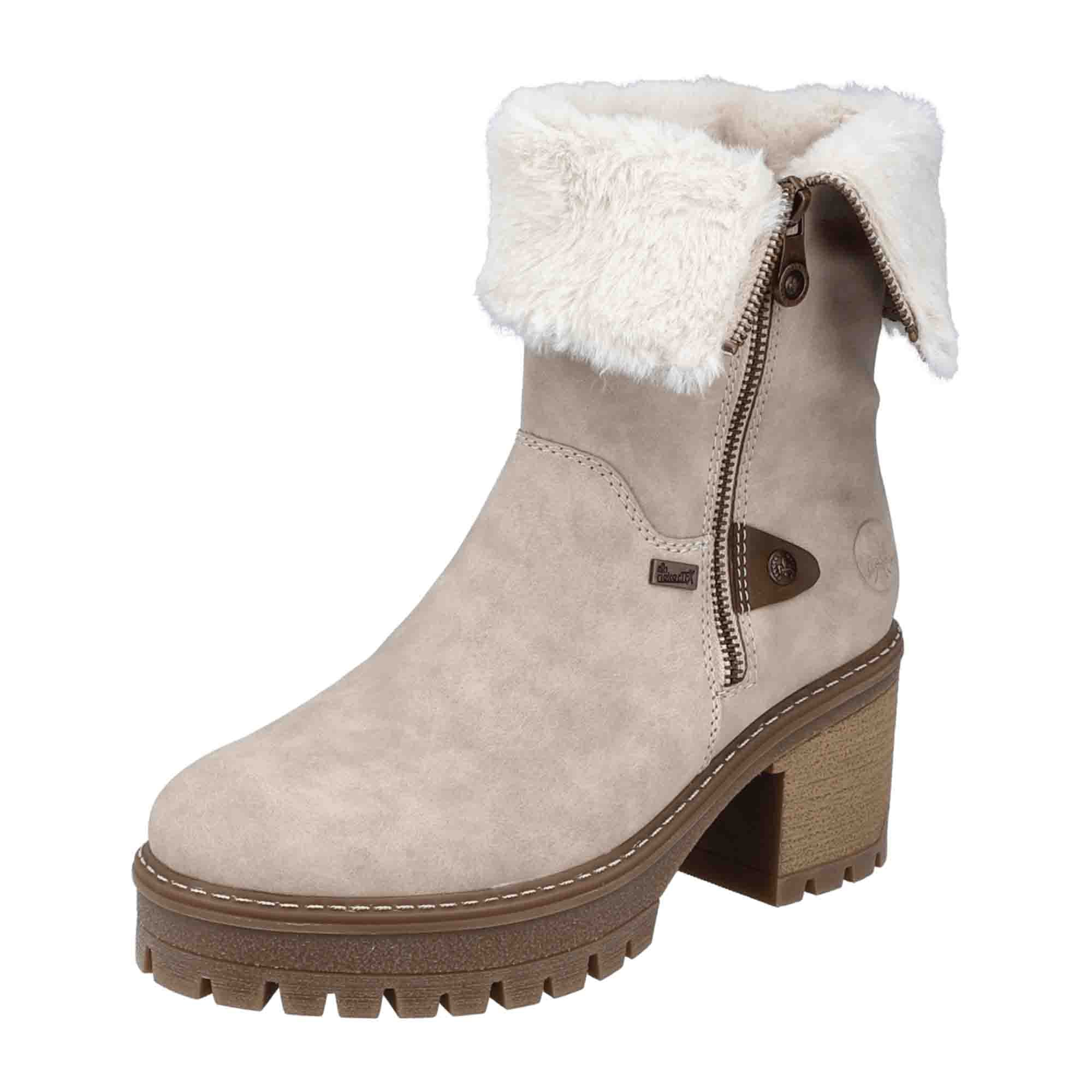 Rieker HWK Women's Beige Boots with Removable Footbed and Warm Lining