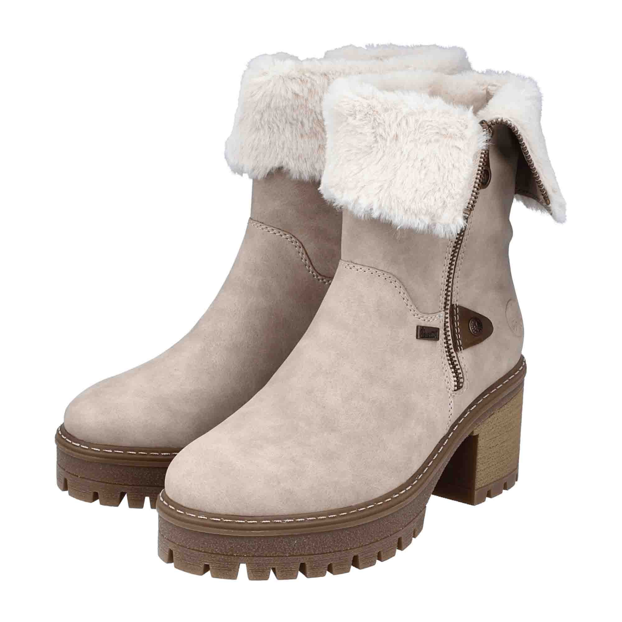 Rieker HWK Women's Beige Boots with Removable Footbed and Warm Lining