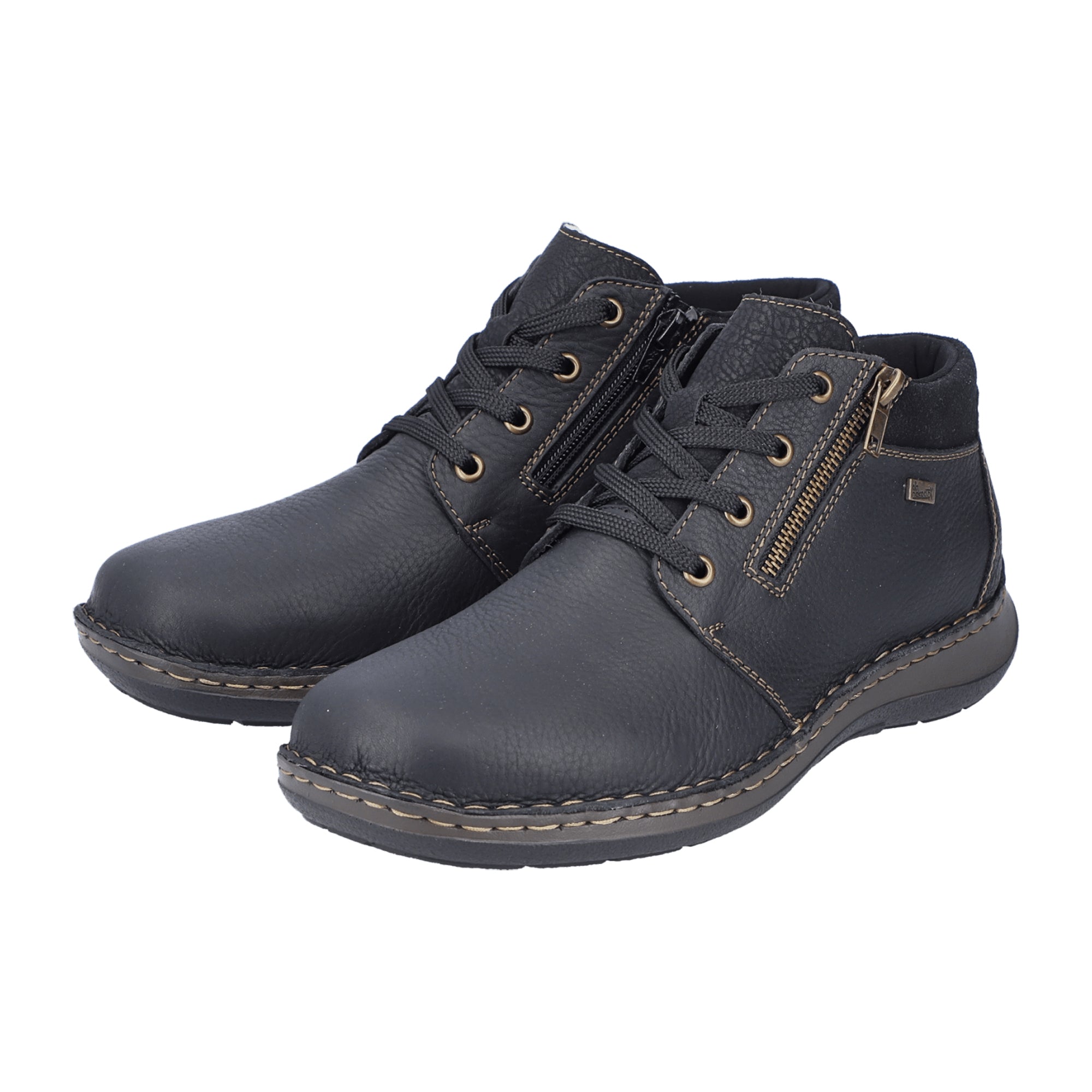 Rieker HWK Men's Black Leather Boots with Laces for Fall and Winter