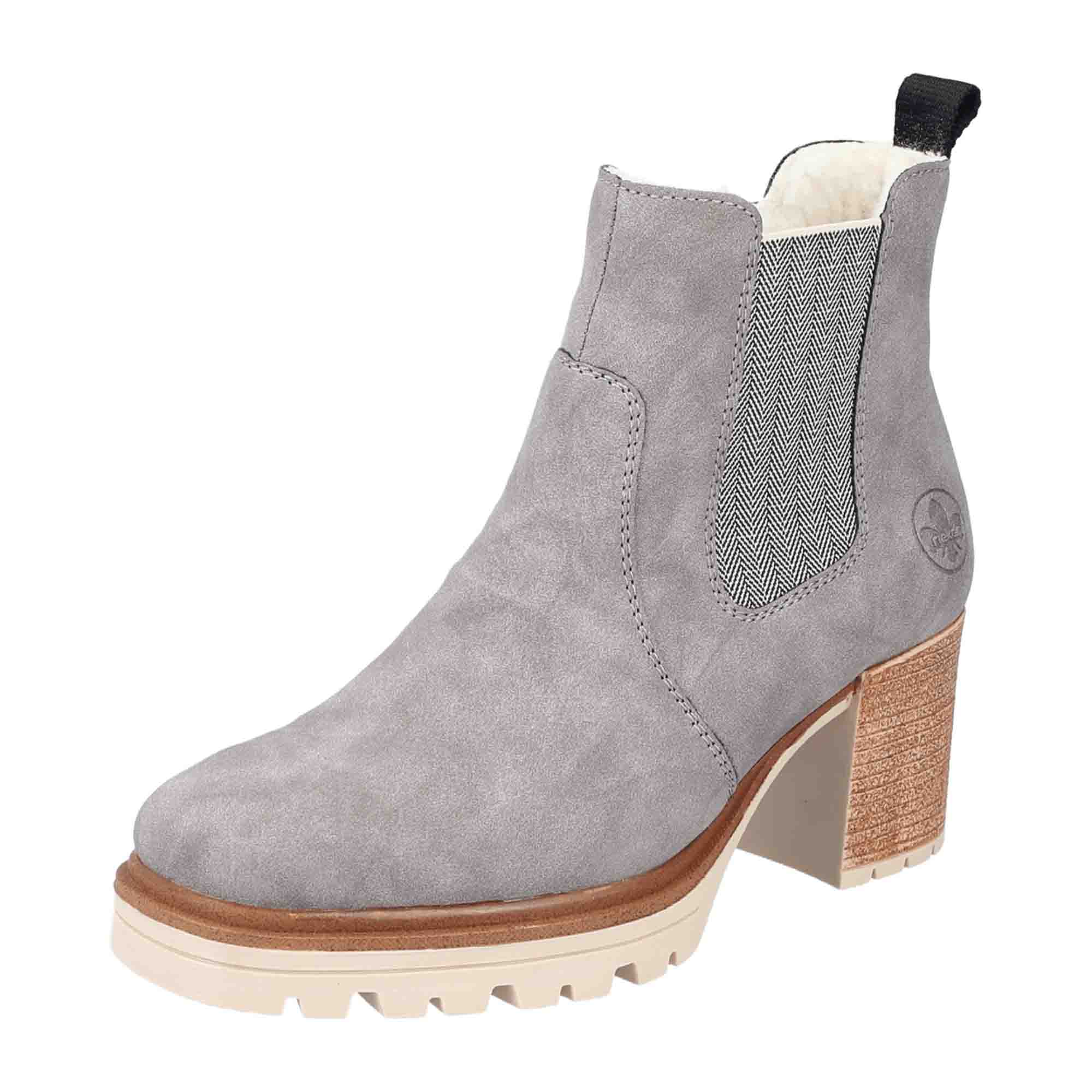 Rieker Grey Women's Chelsea Boots with Block Heel and Warm Lining