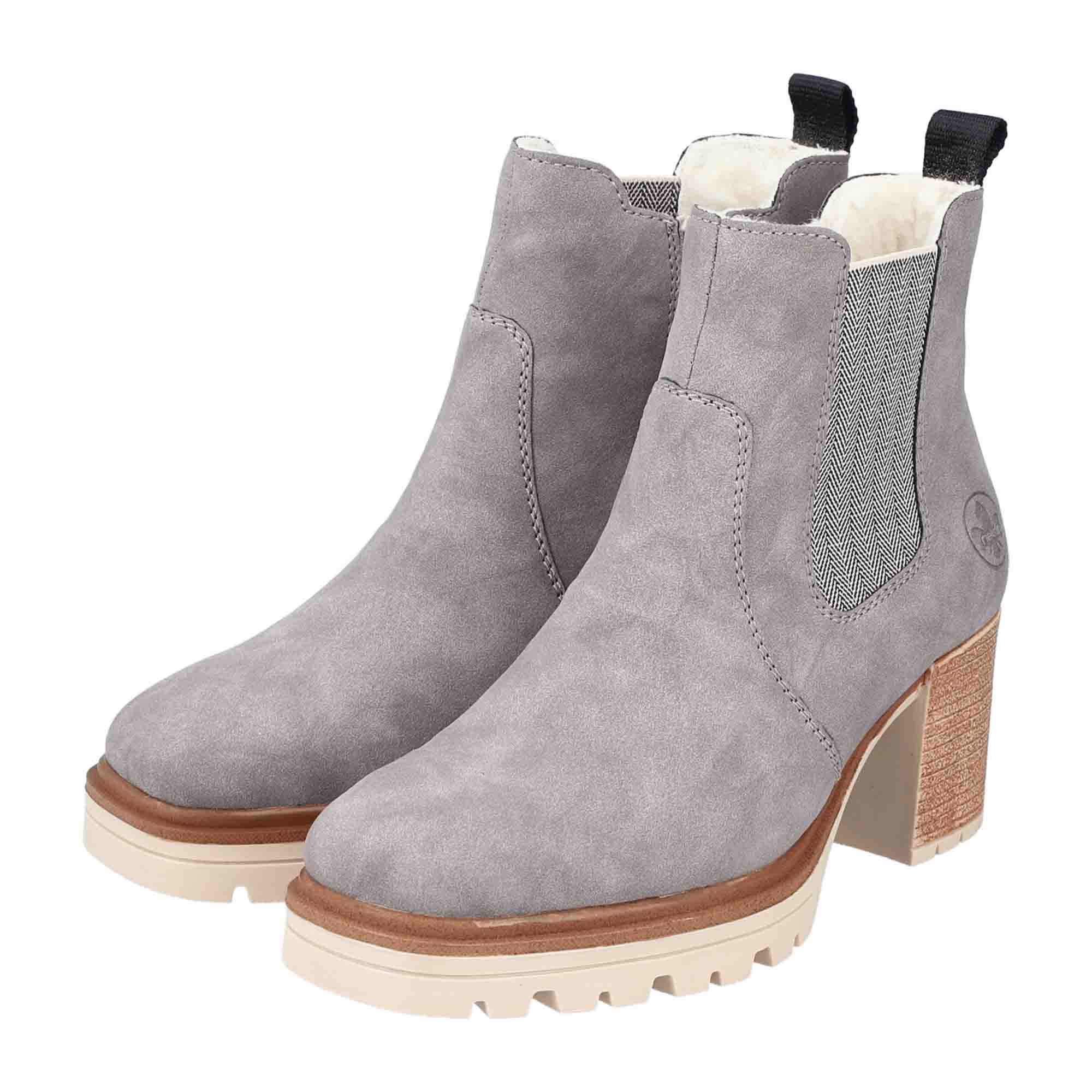 Rieker Grey Women's Chelsea Boots with Block Heel and Warm Lining