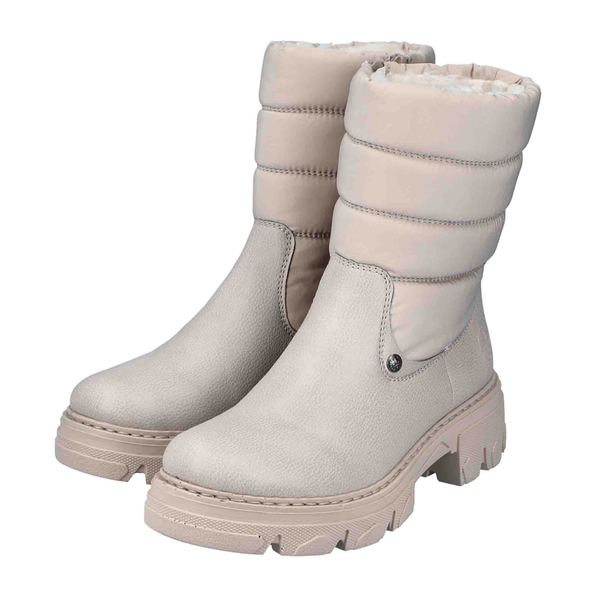 Rieker Beige Women's Boots Warm Lined Faux Leather for Fall Winter Season