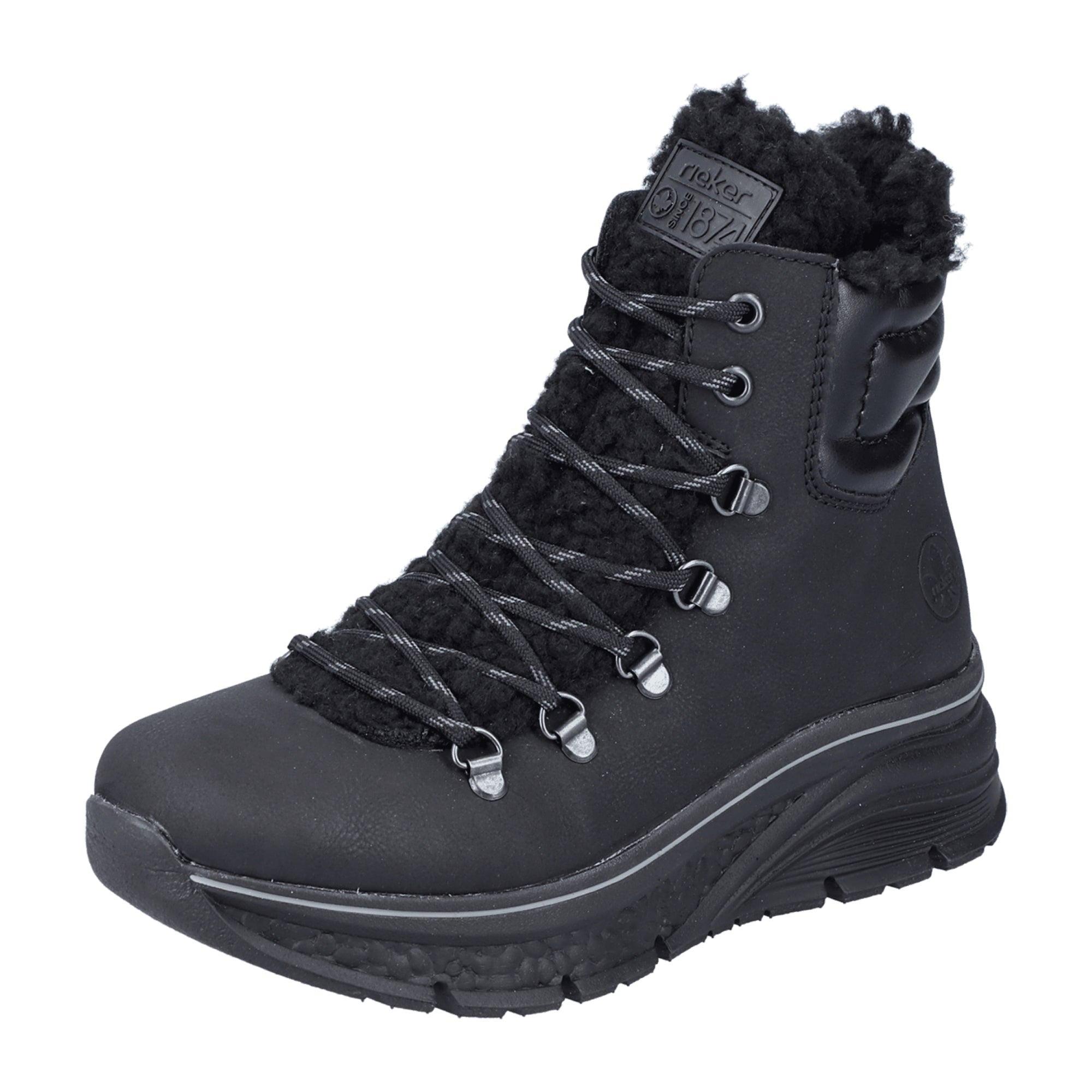 Rieker 48030 Black Women's Shoes, Faux Leather, Lace-Up, Fall/Winter