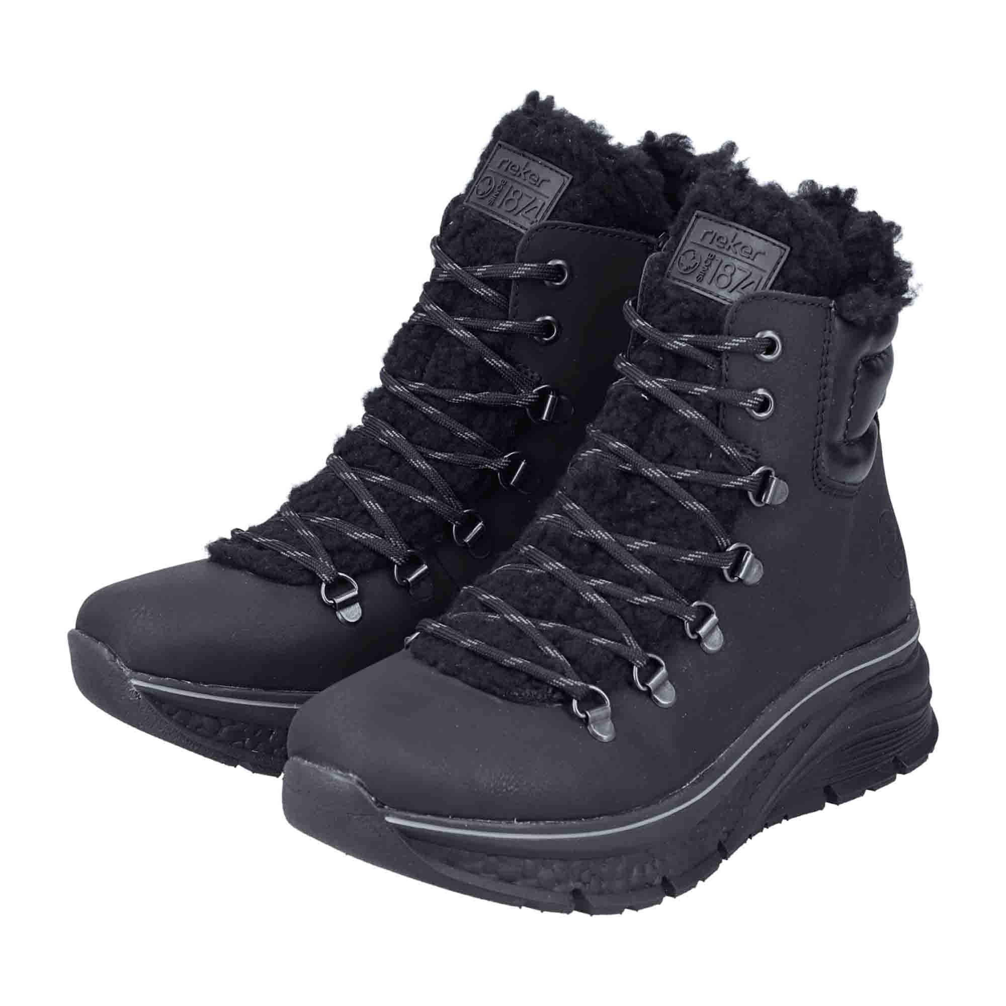 Rieker 48030 Black Women's Shoes, Faux Leather, Lace-Up, Fall/Winter