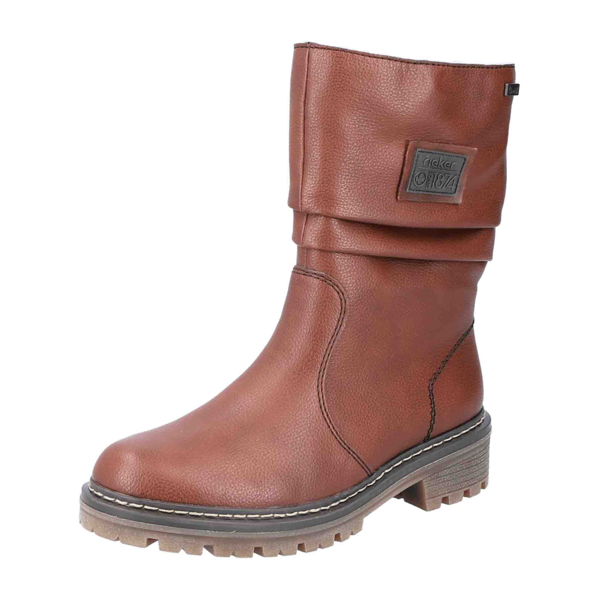 Rieker Women's Brown Boots with Zipper and Round Toe for Fall and Winter
