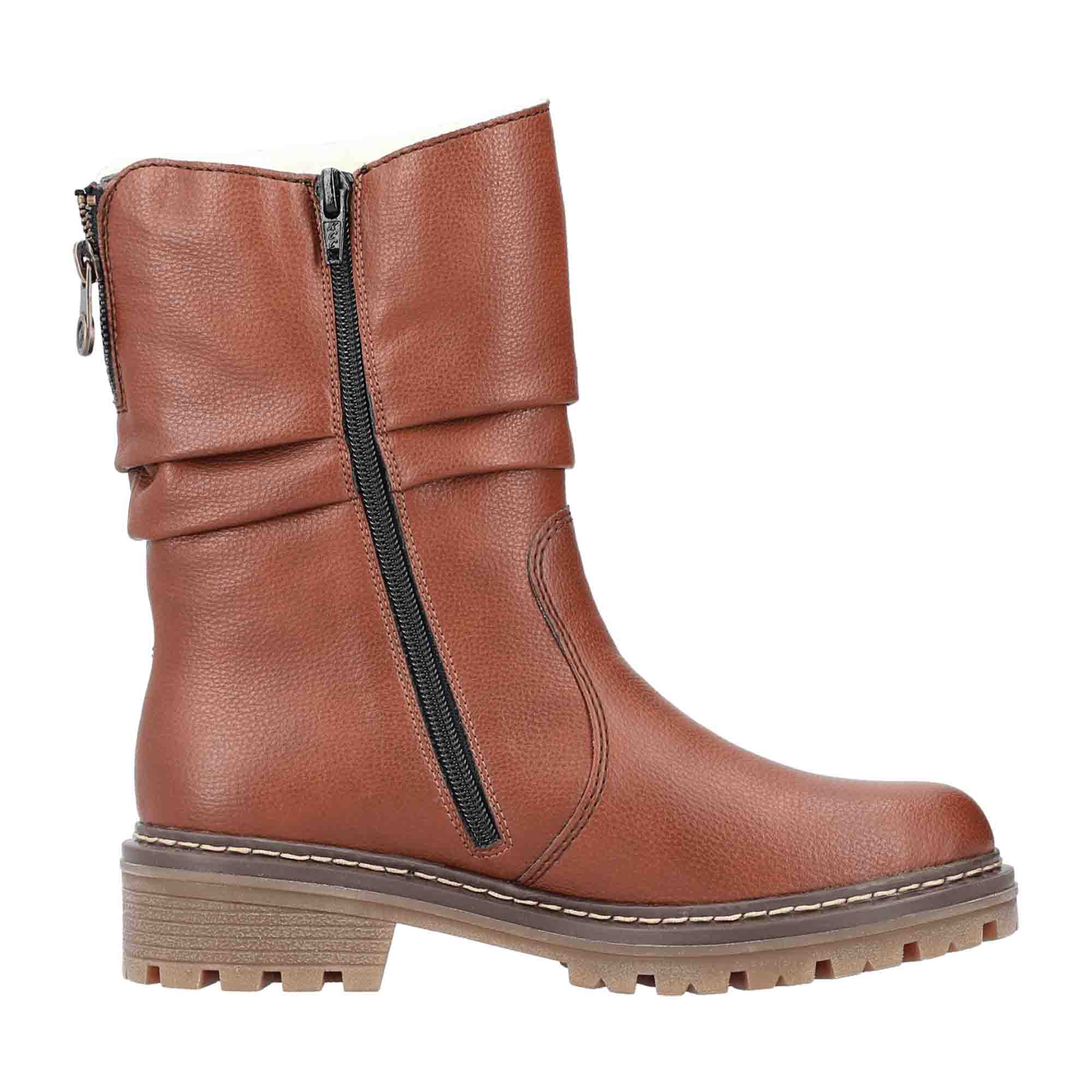 Rieker Women's Brown Boots with Zipper and Round Toe for Fall and Winter