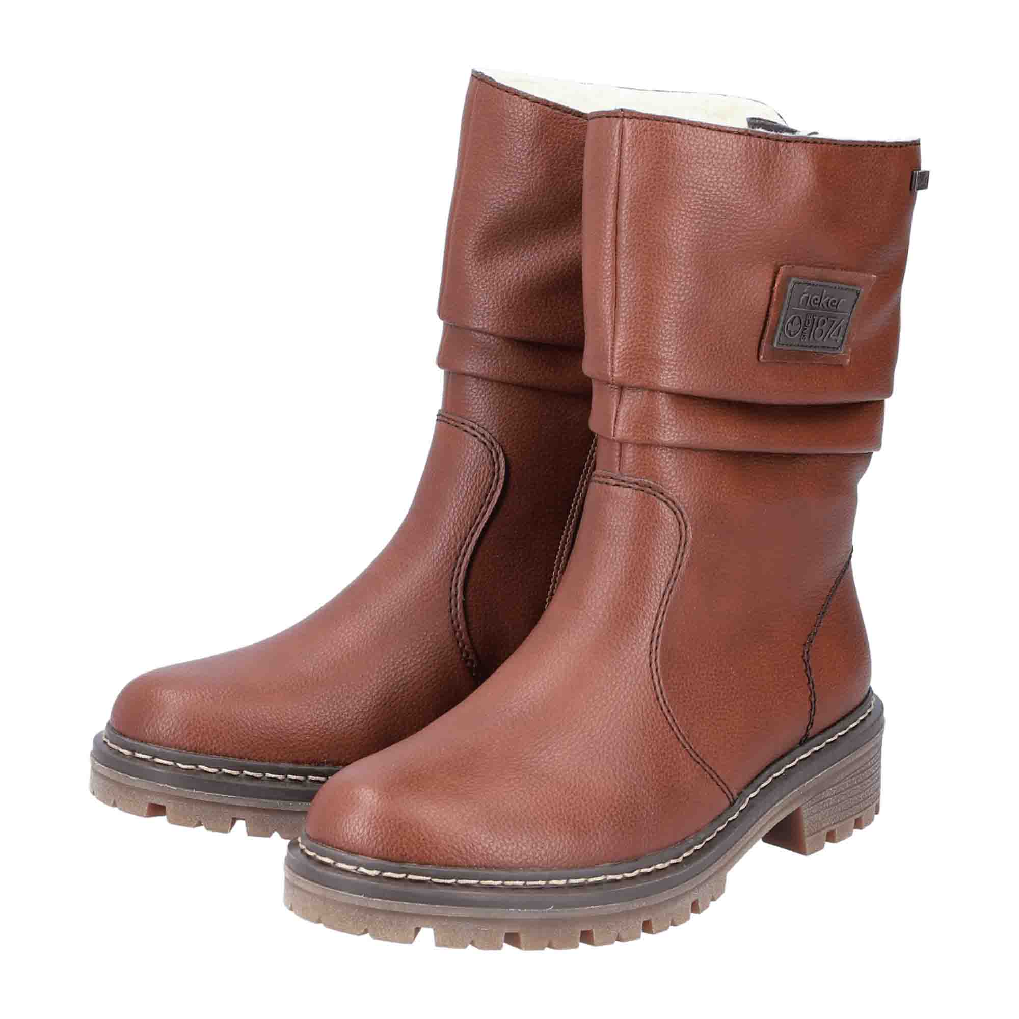 Rieker Women's Brown Boots with Zipper and Round Toe for Fall and Winter