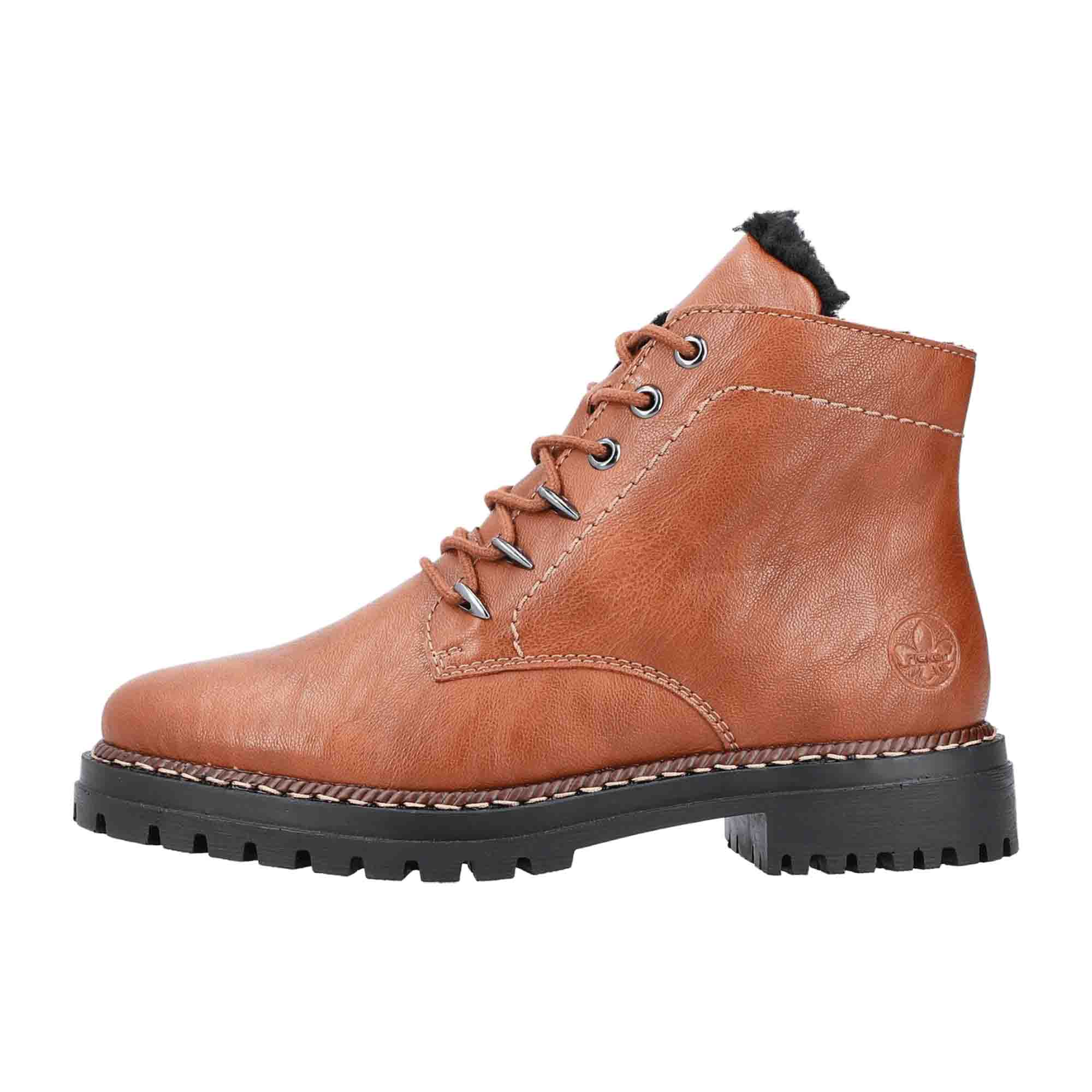 Rieker HWK Women's Brown Boots Lace-Up Faux Leather Fall Winter Footwear