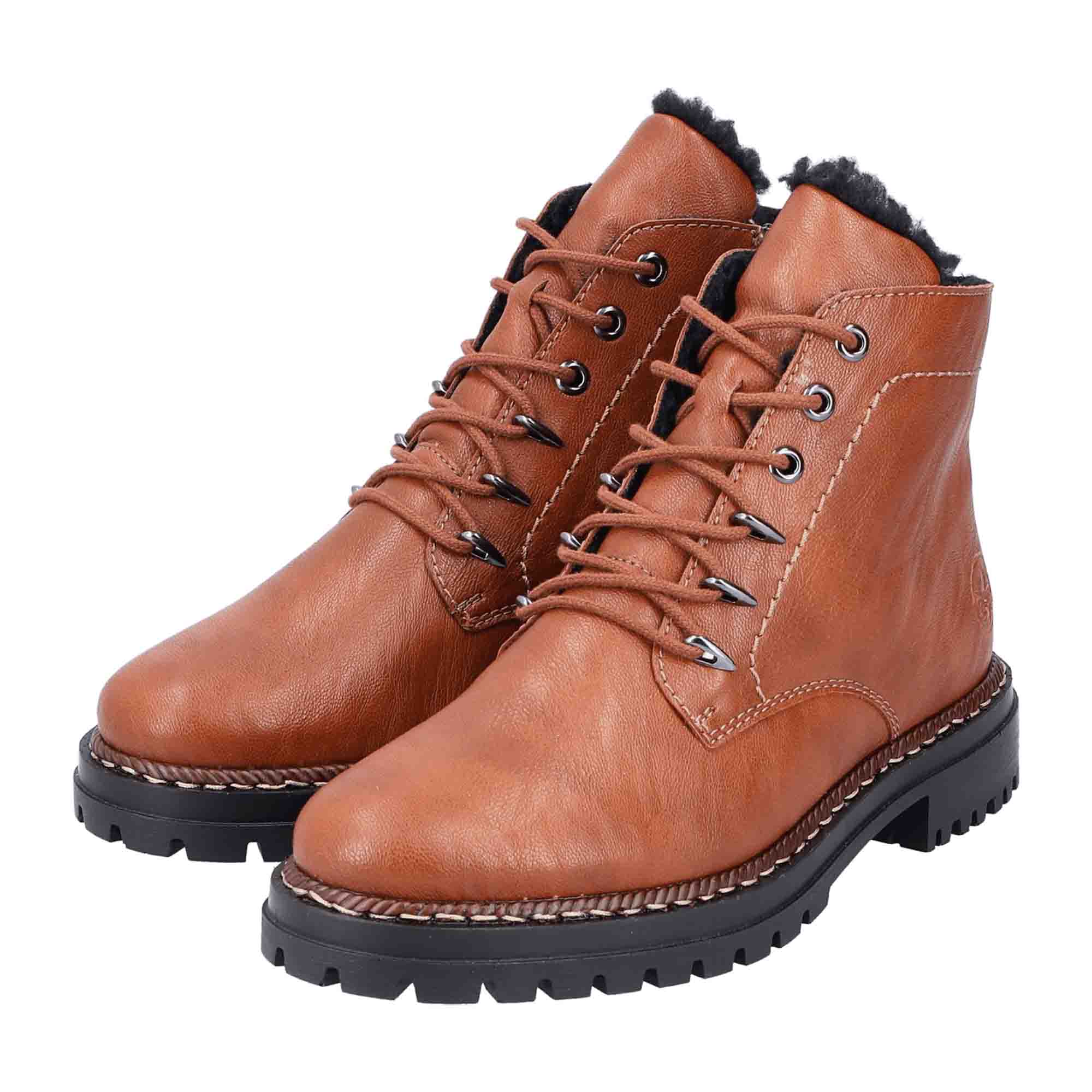 Rieker HWK Women's Brown Boots Lace-Up Faux Leather Fall Winter Footwear