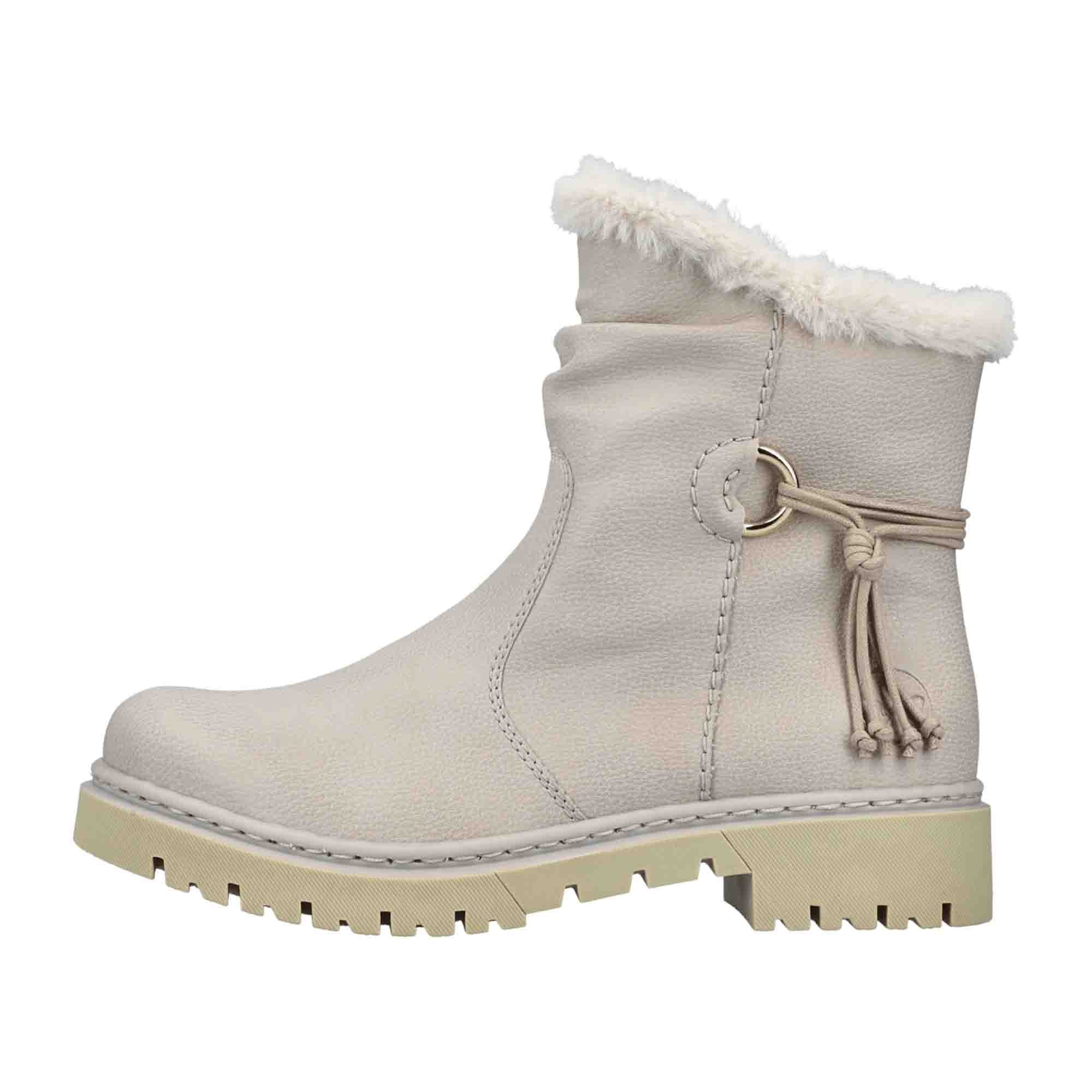 Rieker Beige Women's Boots with Block Heel and Warm Lining for Fall/Winter