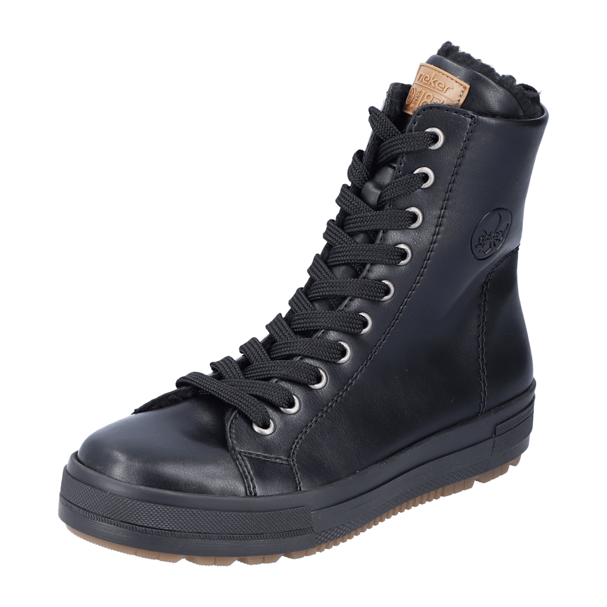 Rieker HWK Women's Black Boots with Faux Leather and Warm Lining