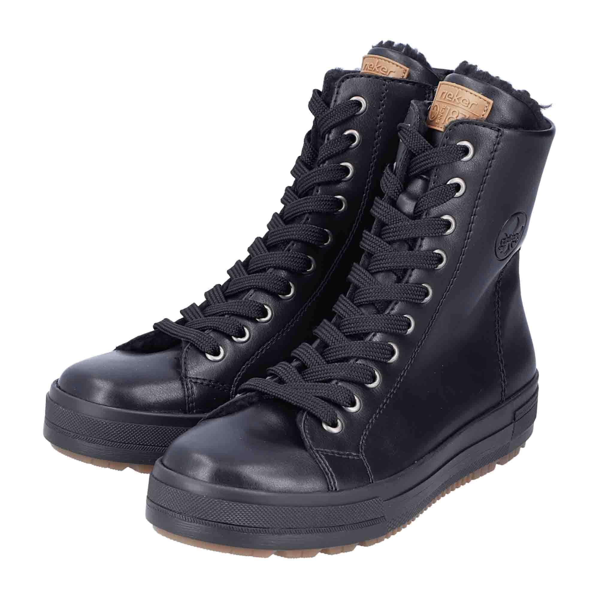 Rieker HWK Women's Black Boots with Faux Leather and Warm Lining
