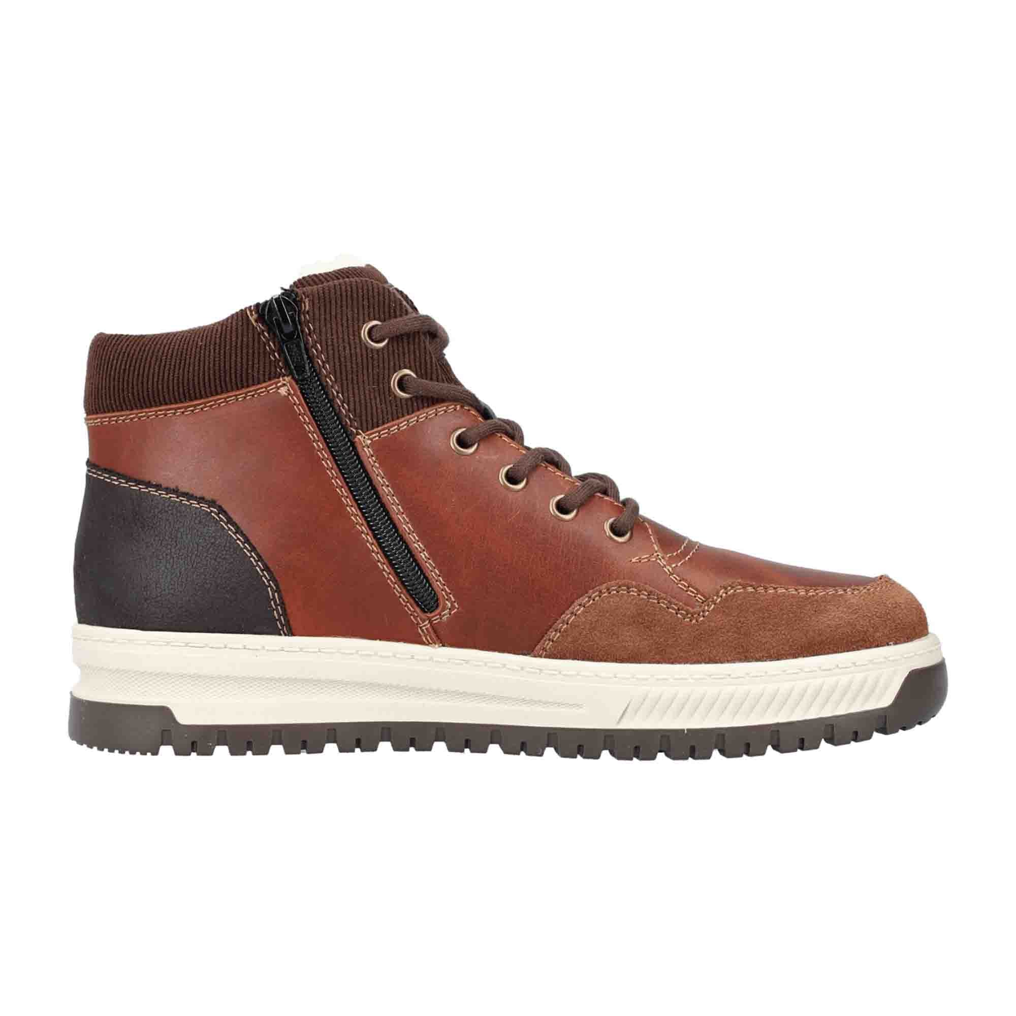 Rieker HWK Men's Brown Leather Boots with Warm Wool Lining and Flexible Sole