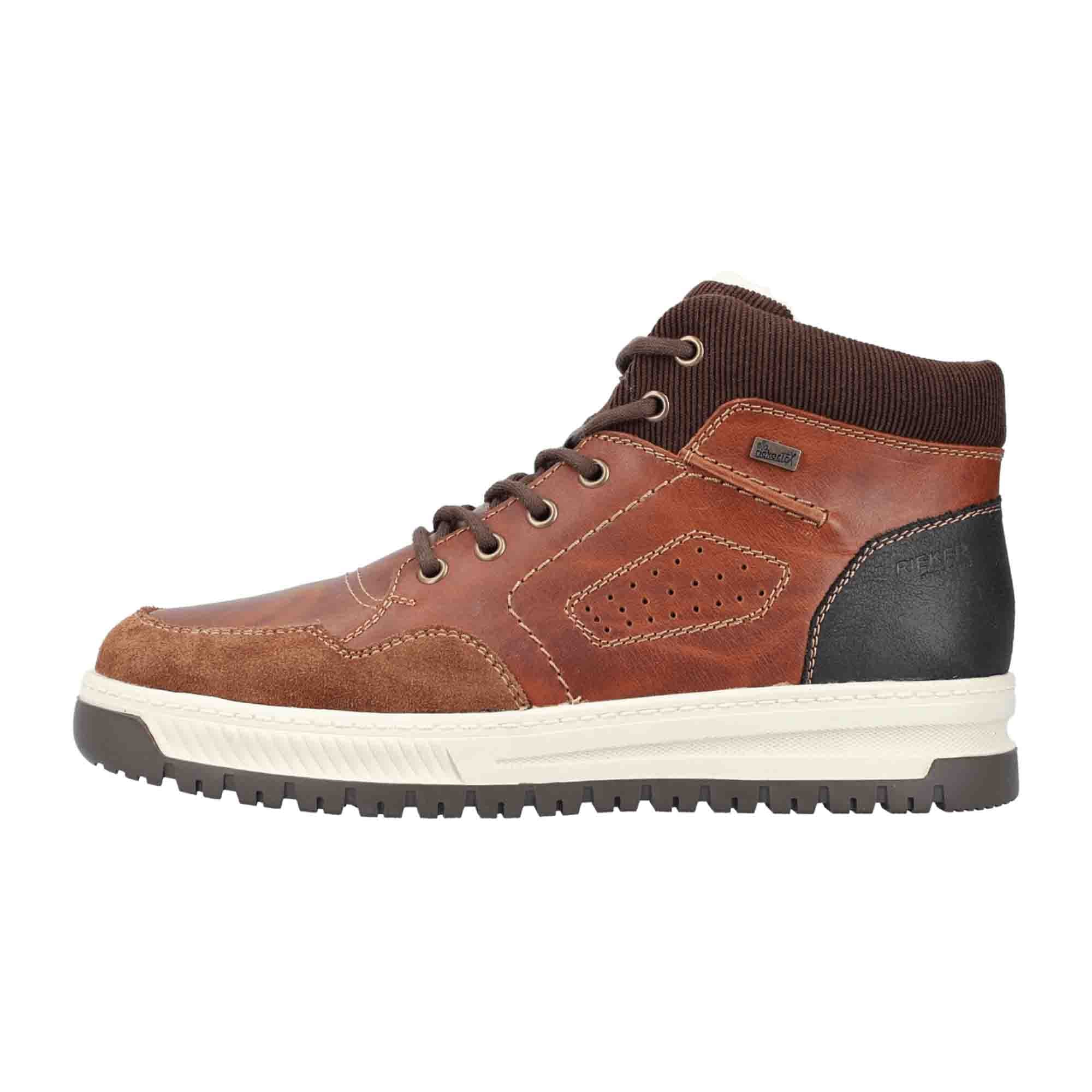 Rieker HWK Men's Brown Leather Boots with Warm Wool Lining and Flexible Sole