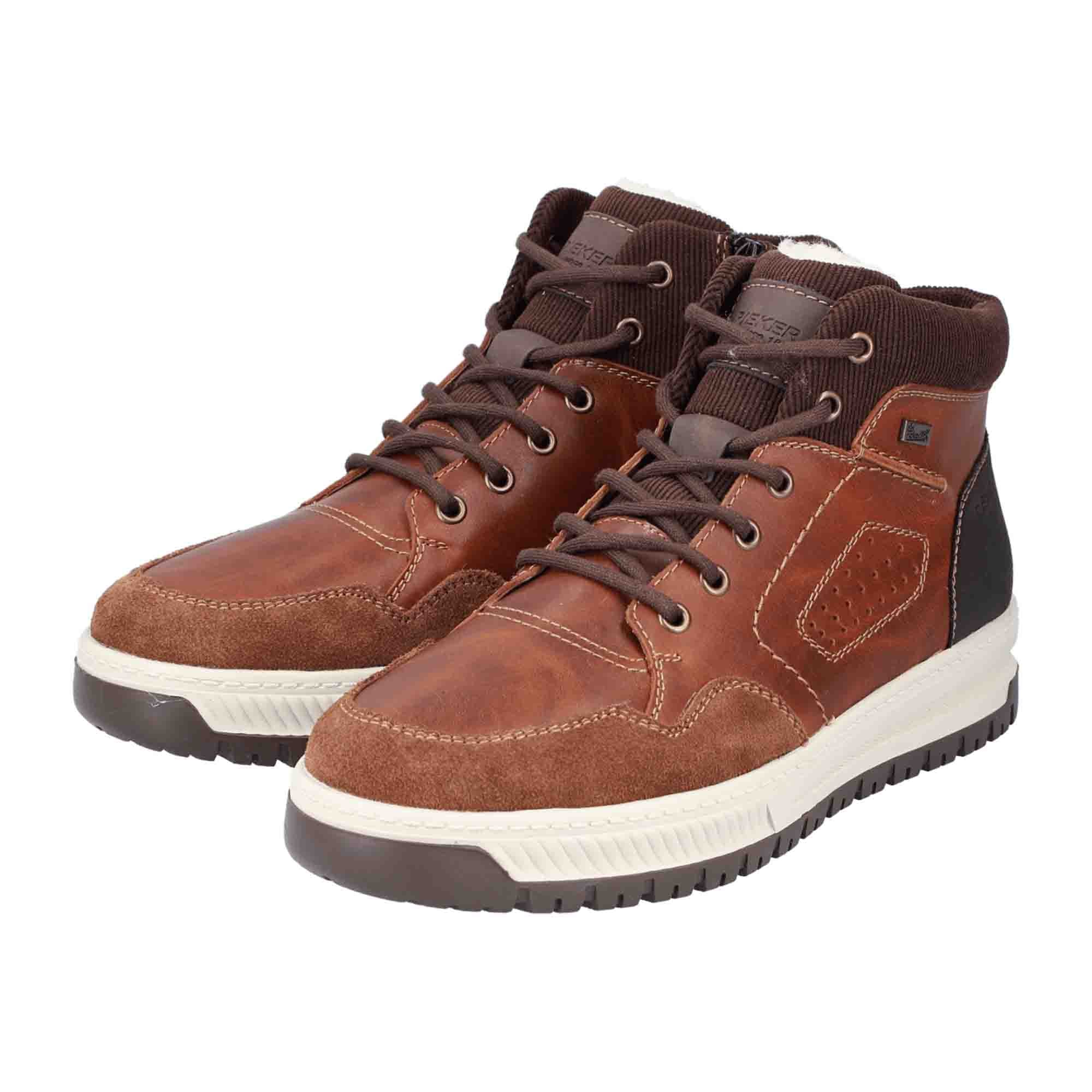 Rieker HWK Men's Brown Leather Boots with Warm Wool Lining and Flexible Sole