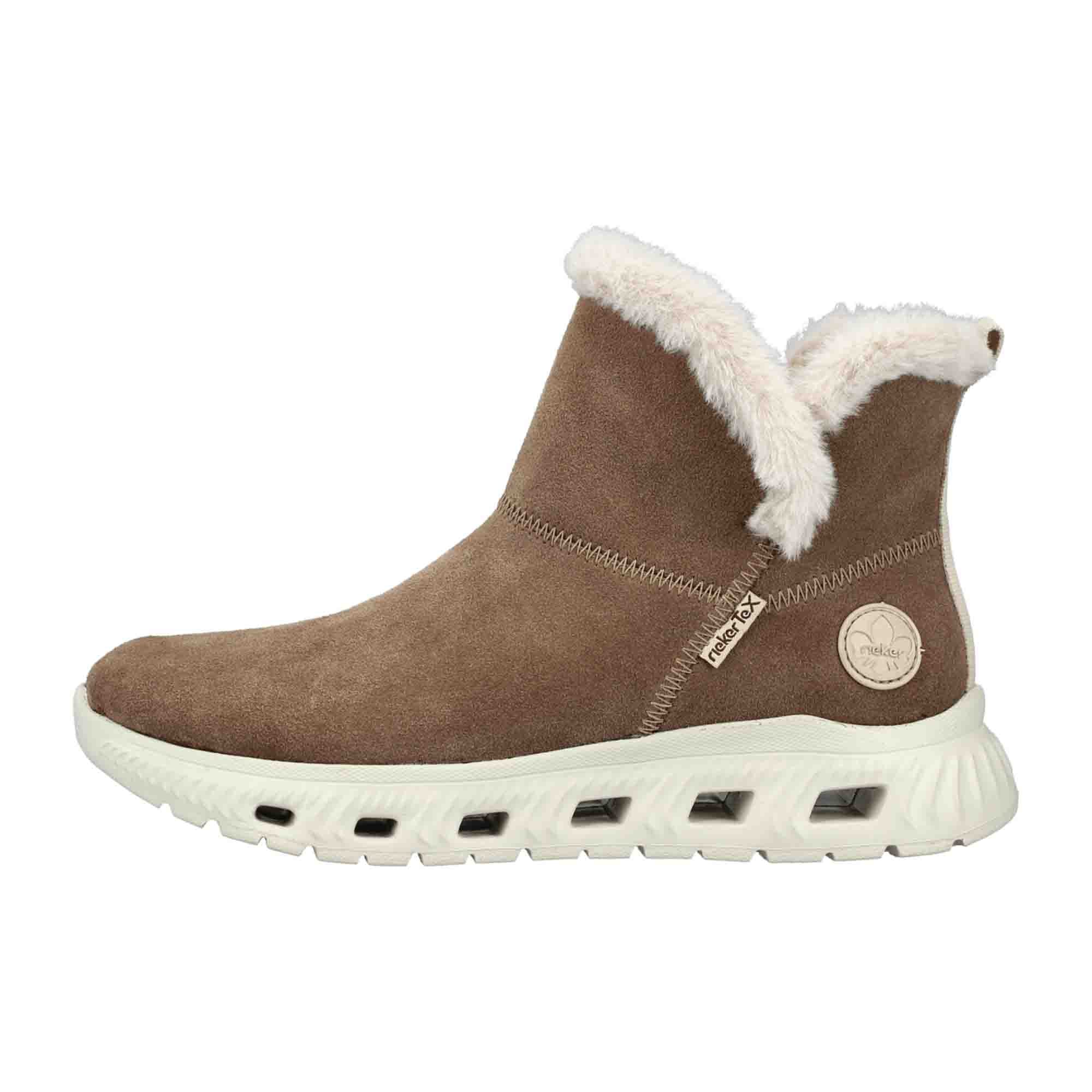 Rieker Beige Women's Shoes M605064 Autumn Winter Warm Lined Suede Upper
