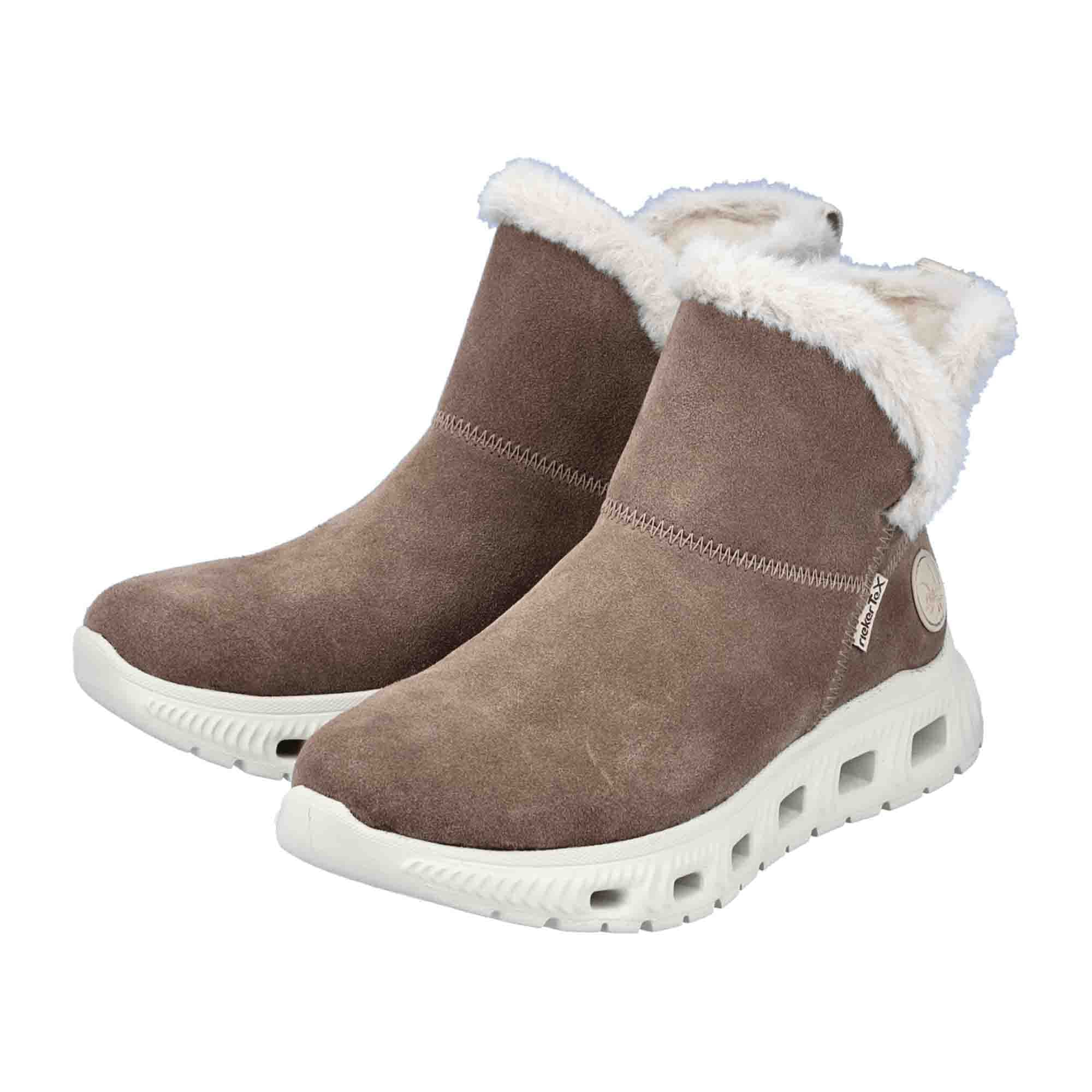 Rieker Beige Women's Shoes M605064 Autumn Winter Warm Lined Suede Upper