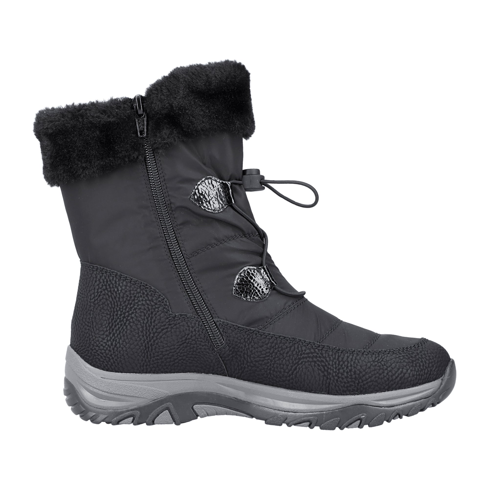 Rieker HWK Women's Black Boots, Synthetic, Warm Lined, Zip Closure