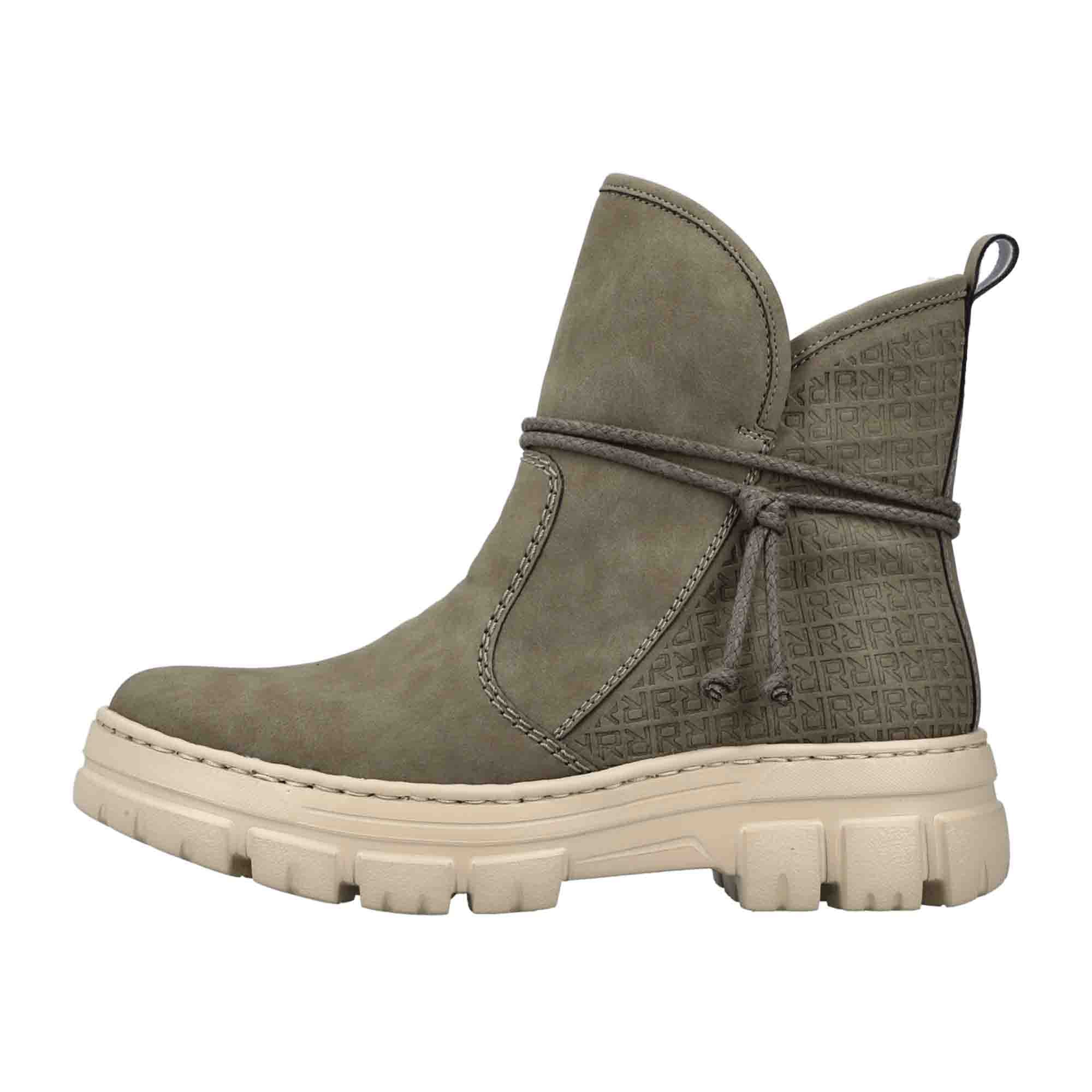 Rieker Z7462-52 Women's Olive Ankle Boots with Platform Heel and Zip Closure