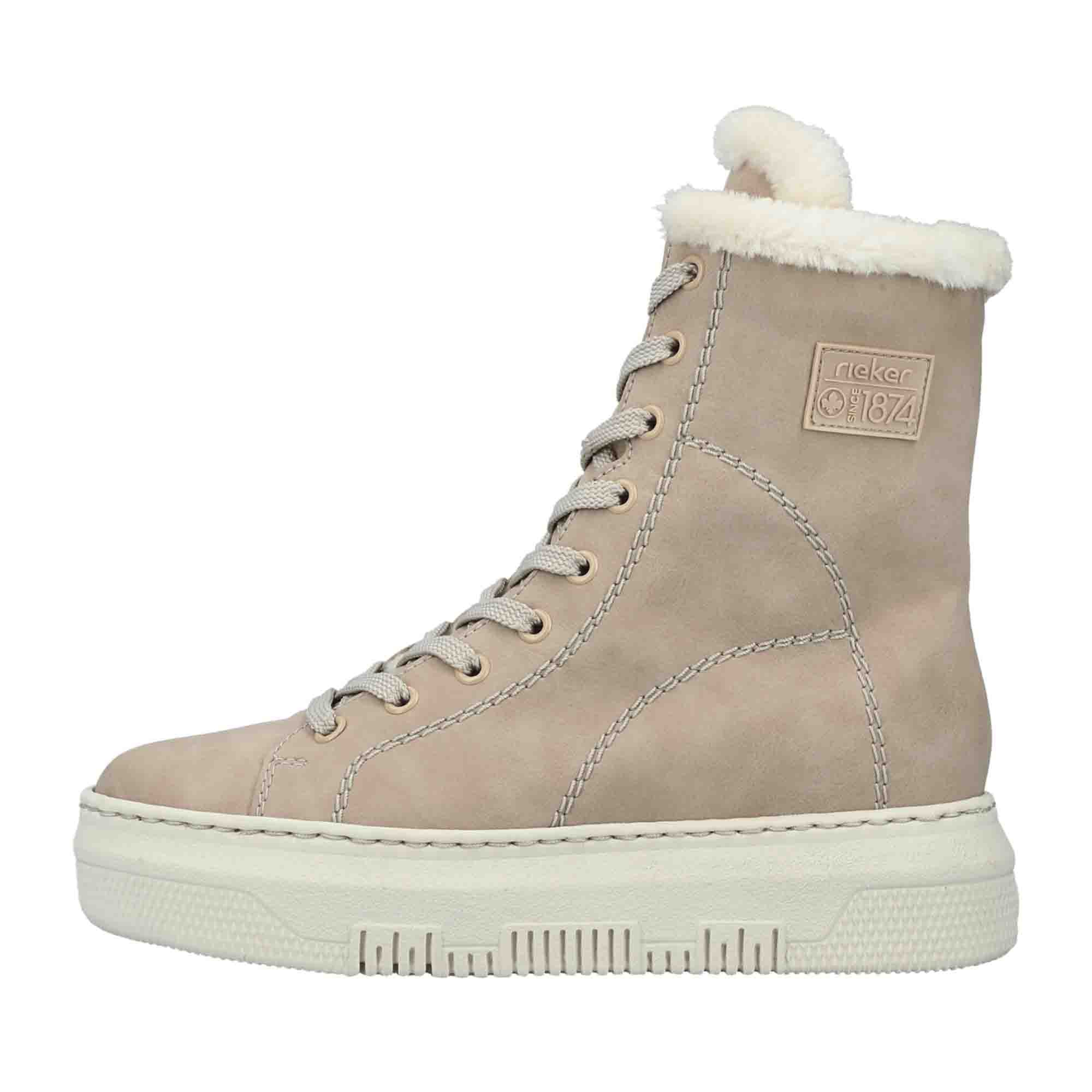Rieker HWK Beige Women's Boots with Lace-Up Closure for Fall Winter