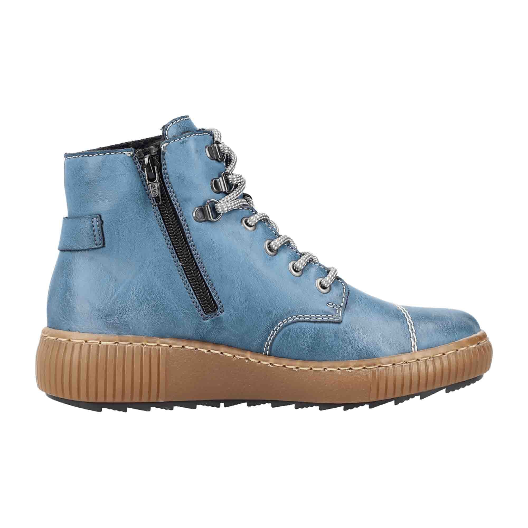 Rieker Z6644-14 Women's Blue Ankle Boots with Zip and Lace-Up Closure