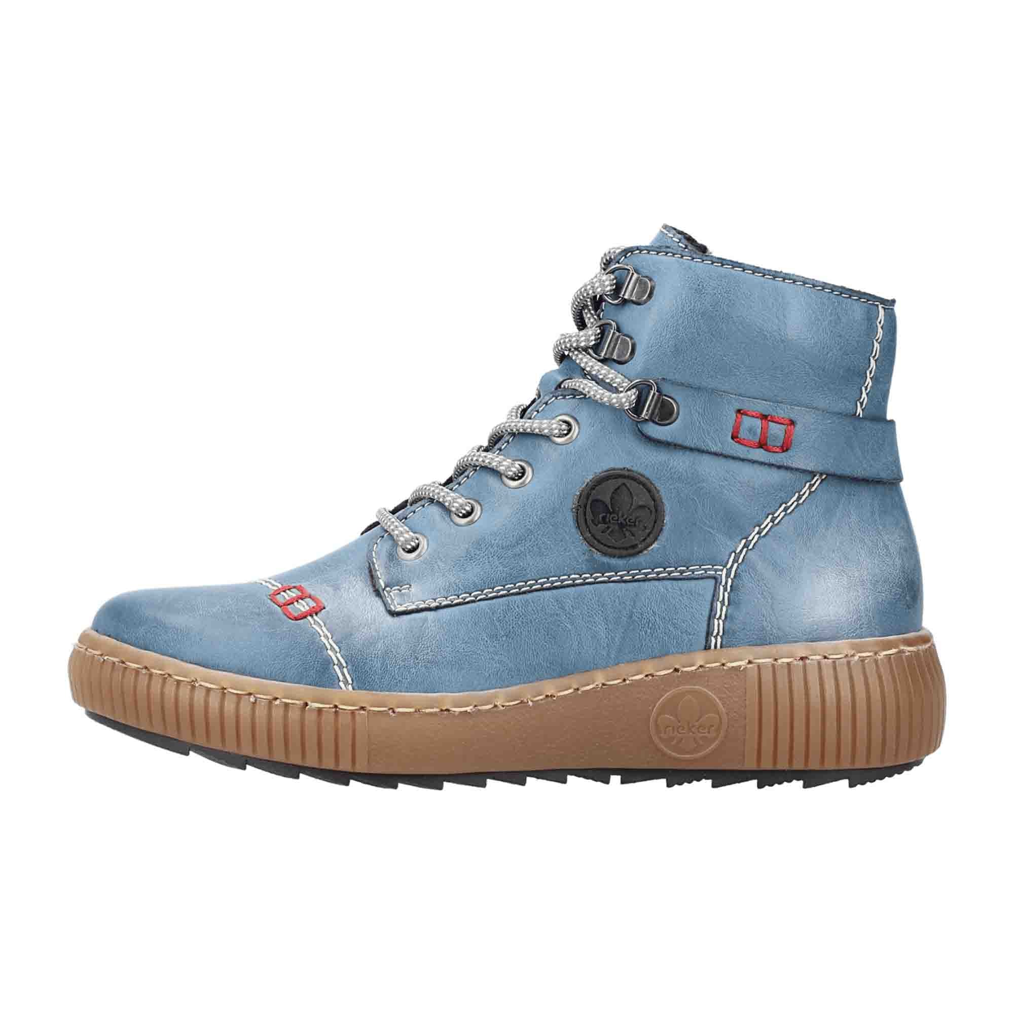 Rieker Z6644-14 Women's Blue Ankle Boots with Zip and Lace-Up Closure