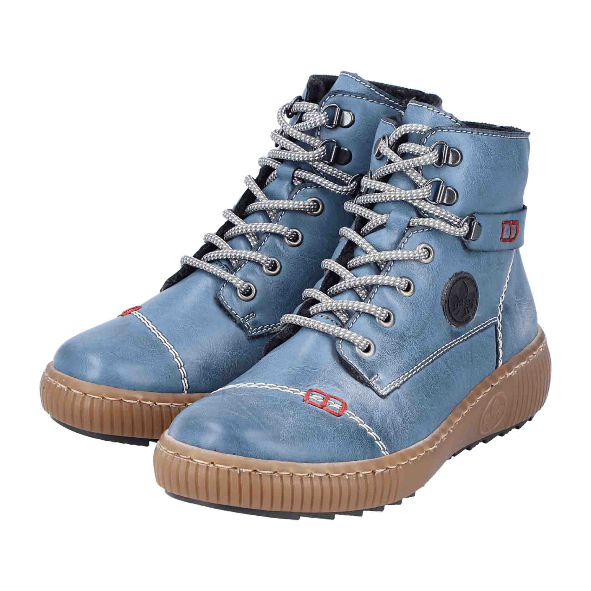 Rieker Z6644-14 Women's Blue Ankle Boots with Zip and Lace-Up Closure
