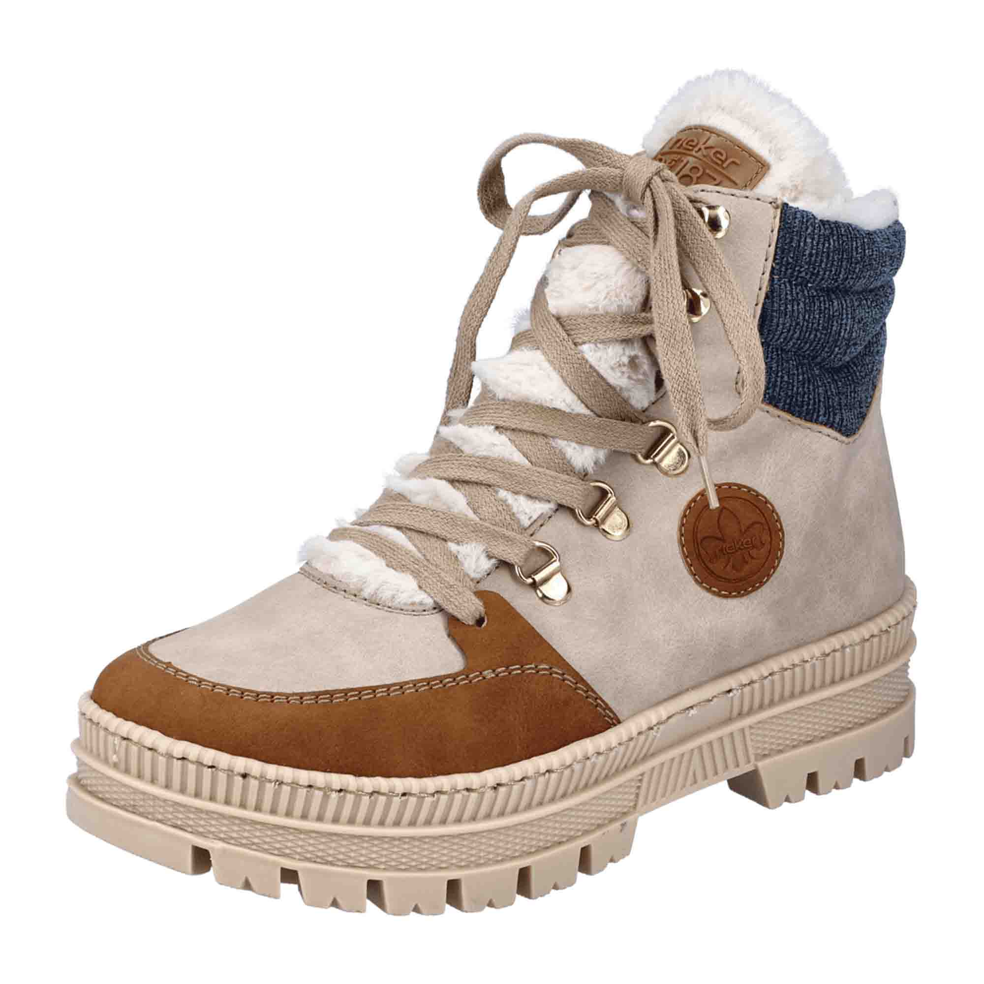 Rieker HWK Beige Women's Boots with Zip and Lace-Up Closure